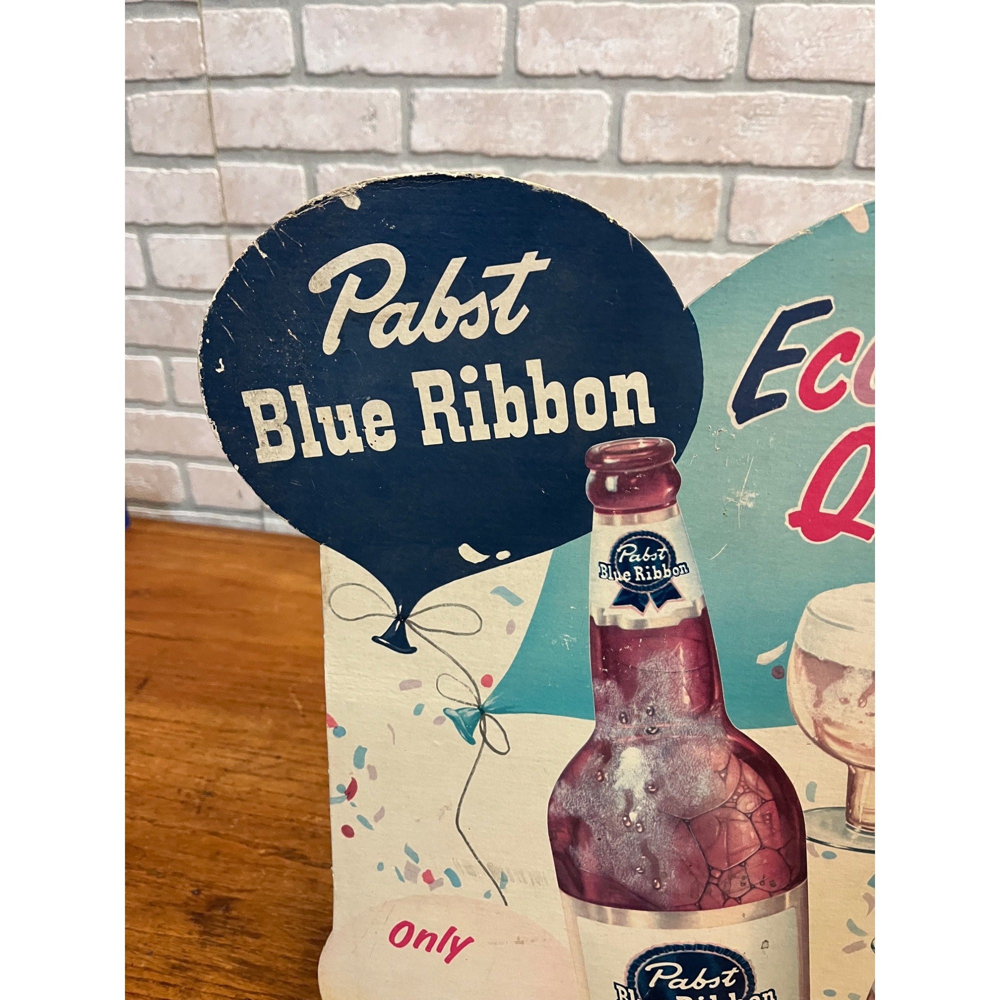 Vintage 1950s Pabst Blue Ribbon Beer Quart Party Size Bottle Advertising Sign