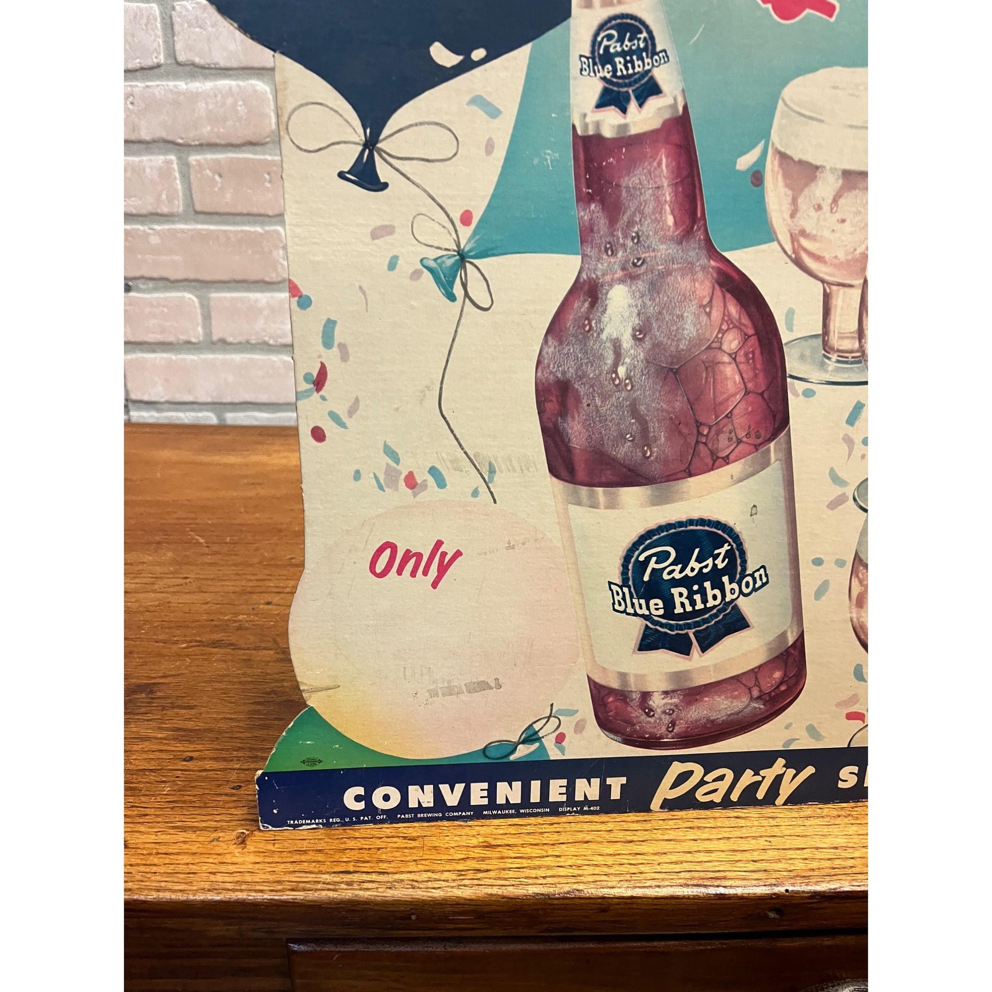 Vintage 1950s Pabst Blue Ribbon Beer Quart Party Size Bottle Advertising Sign
