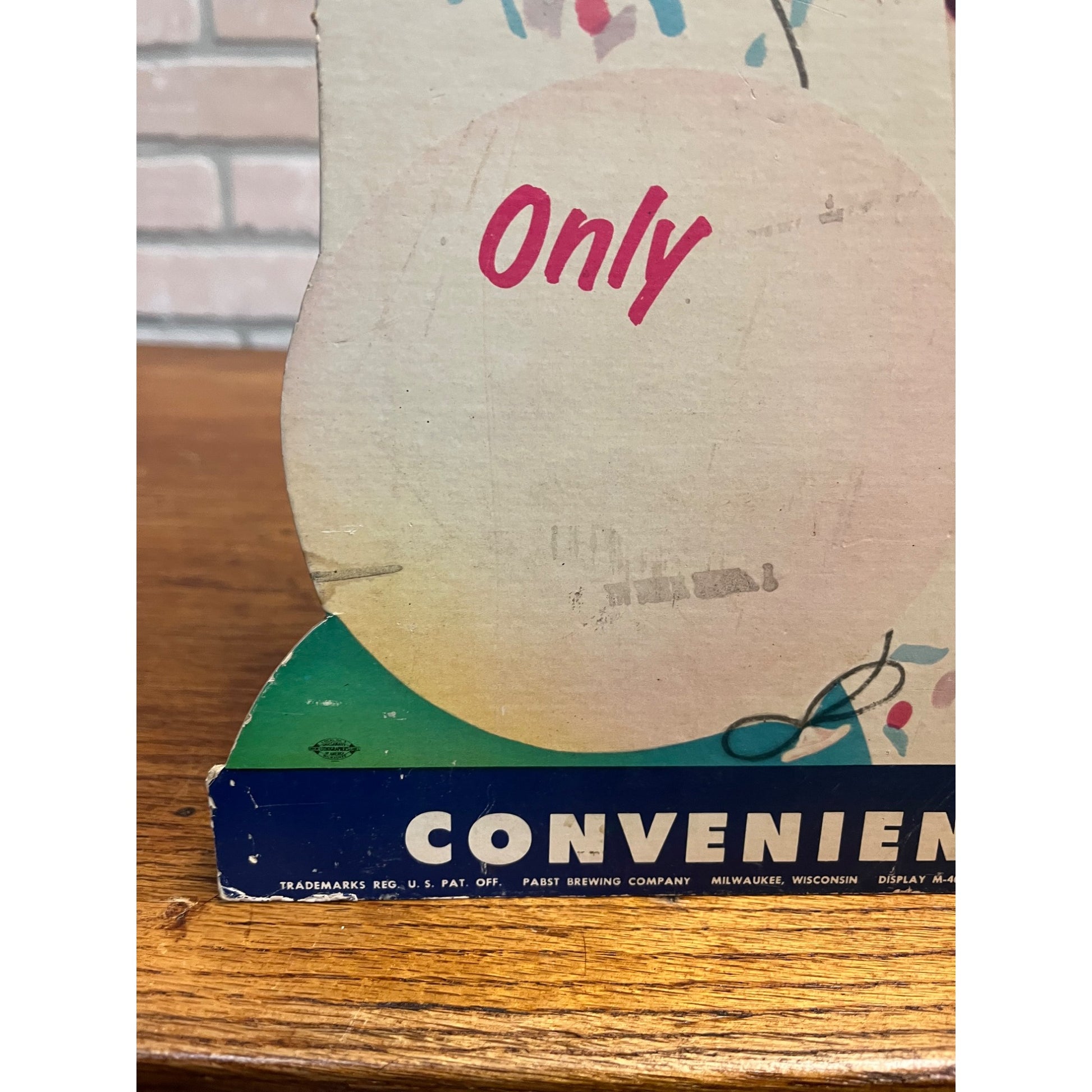 Vintage 1950s Pabst Blue Ribbon Beer Quart Party Size Bottle Advertising Sign