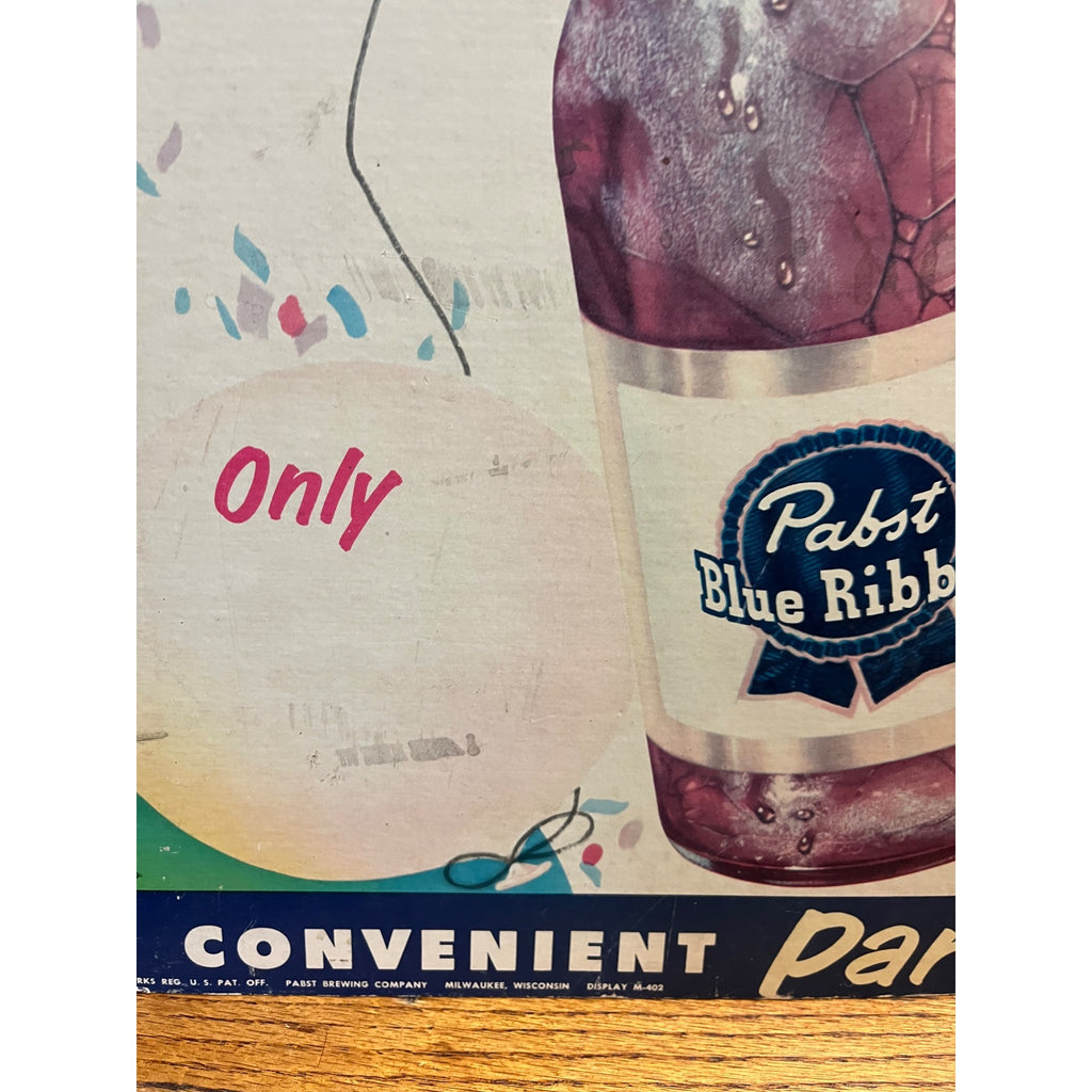 Vintage 1950s Pabst Blue Ribbon Beer Quart Party Size Bottle Advertising Sign