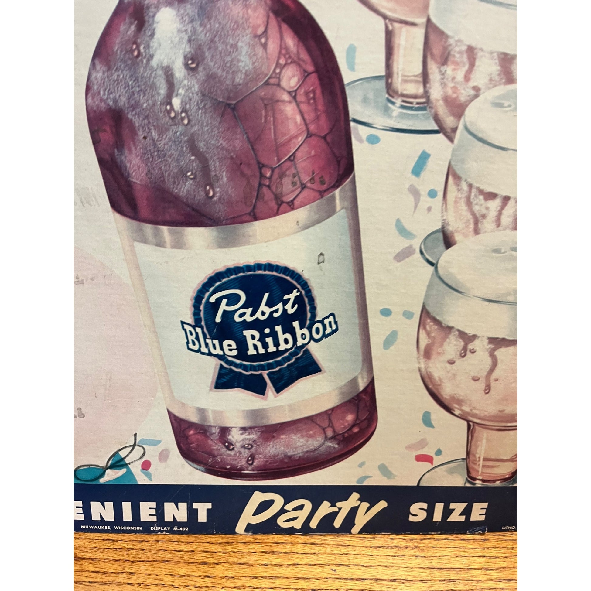 Vintage 1950s Pabst Blue Ribbon Beer Quart Party Size Bottle Advertising Sign