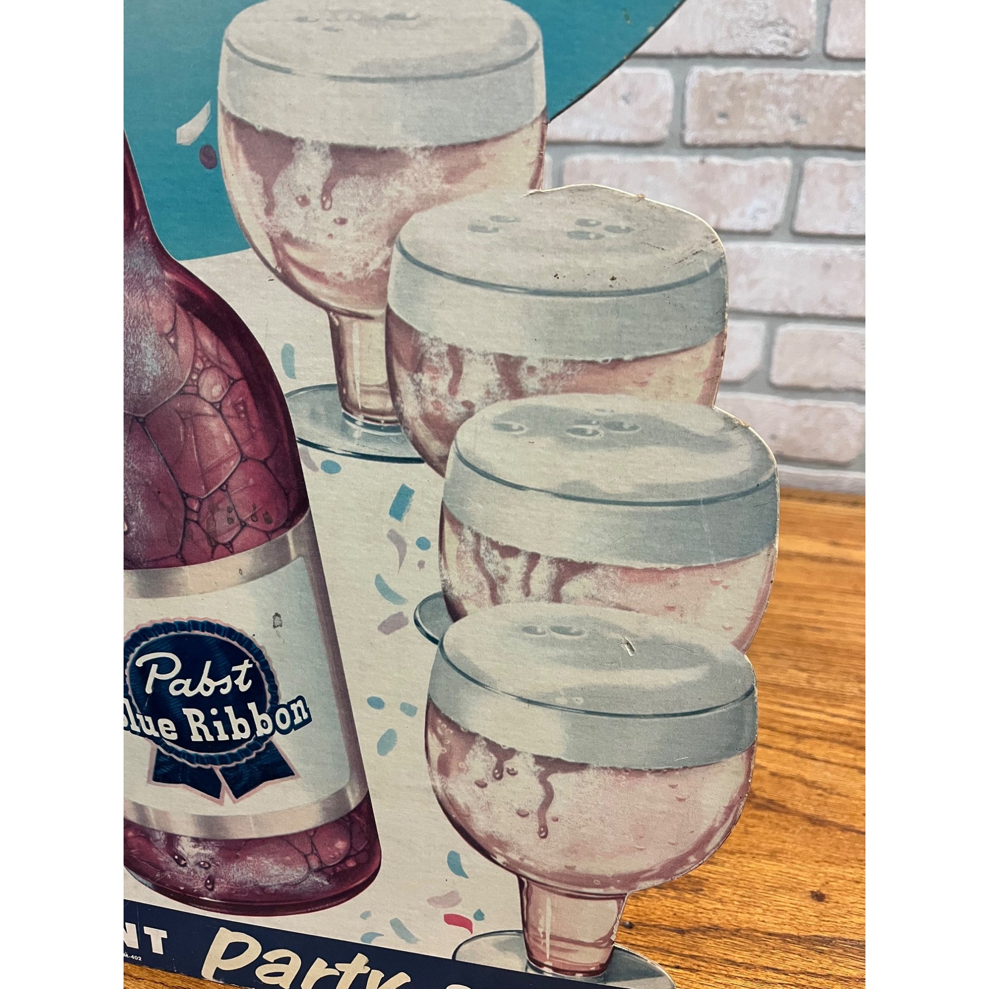 Vintage 1950s Pabst Blue Ribbon Beer Quart Party Size Bottle Advertising Sign