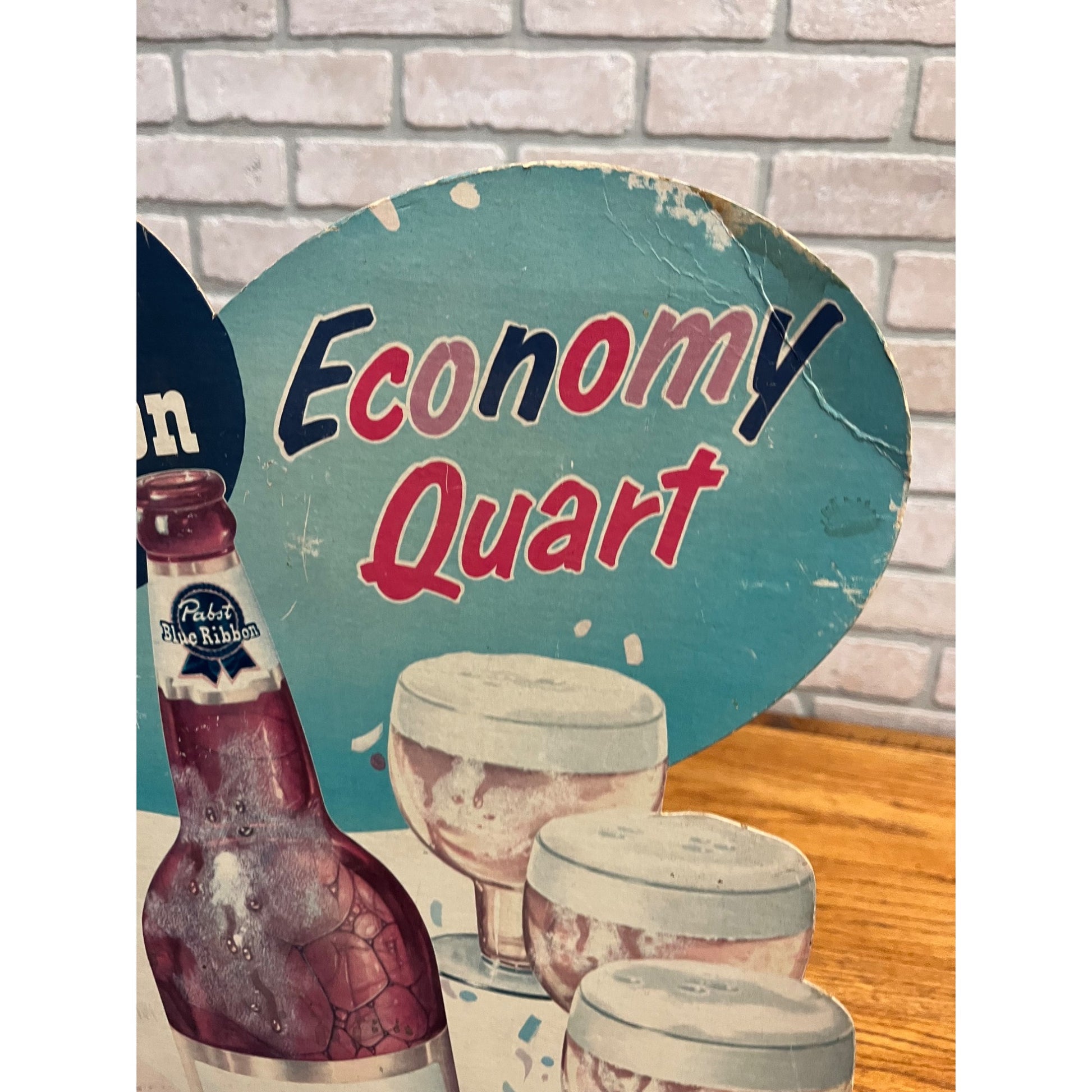 Vintage 1950s Pabst Blue Ribbon Beer Quart Party Size Bottle Advertising Sign