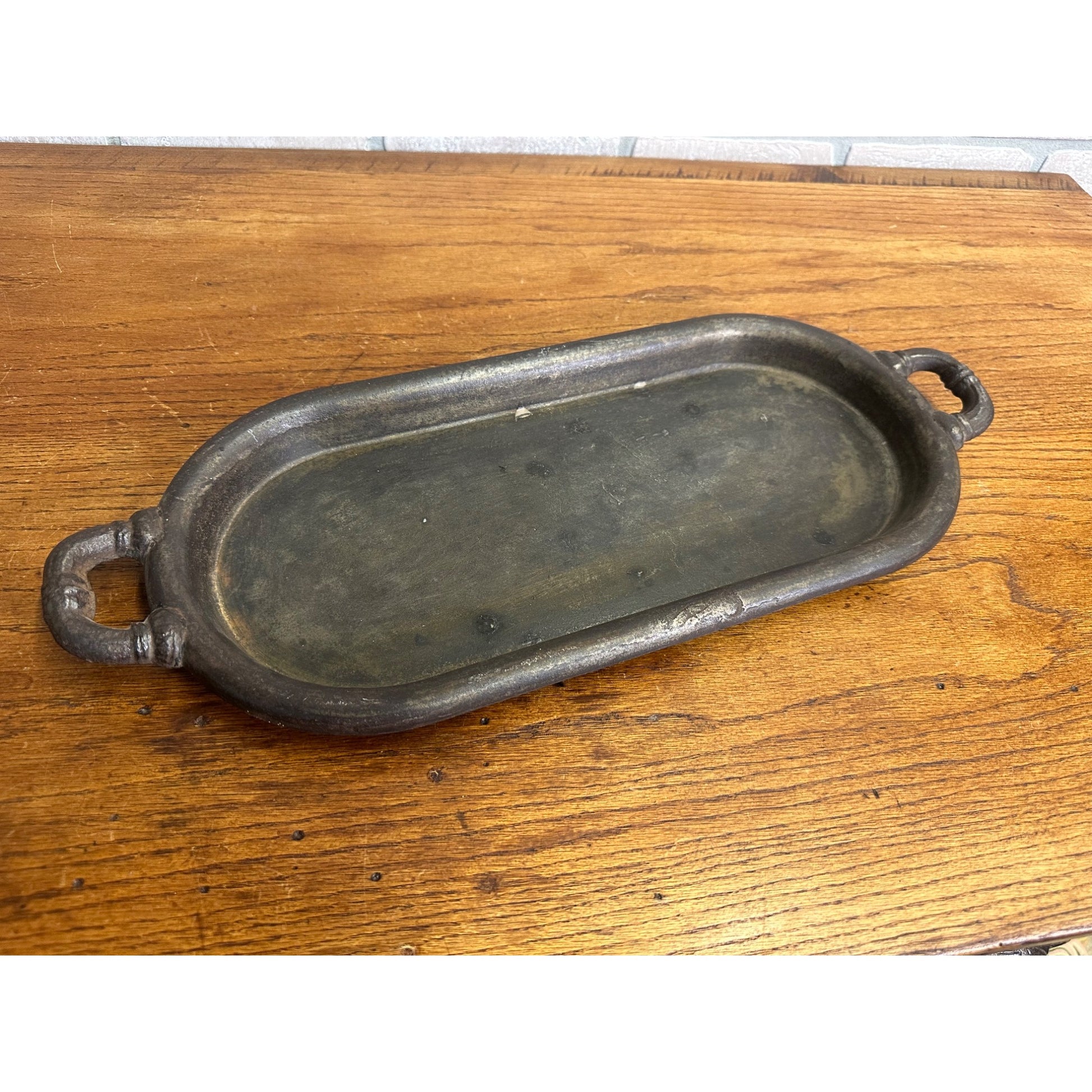 Antique 1800s Unmarked Cast Iron Oval Griddle Pan Gate Marked Fish Fryer Handles