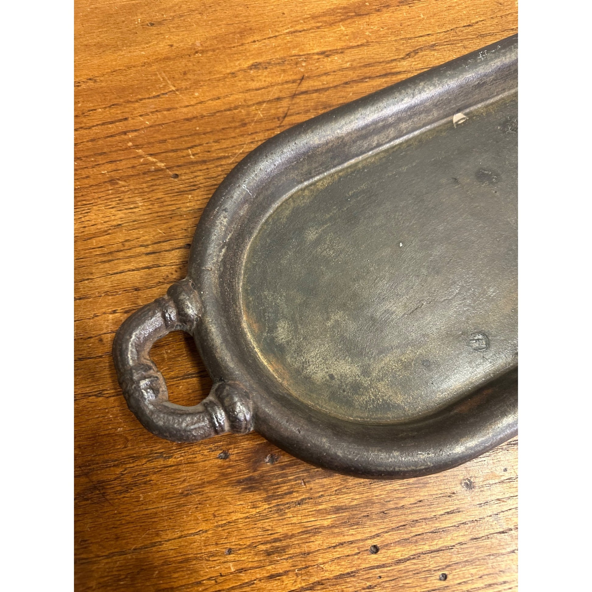 Antique 1800s Unmarked Cast Iron Oval Griddle Pan Gate Marked Fish Fryer Handles
