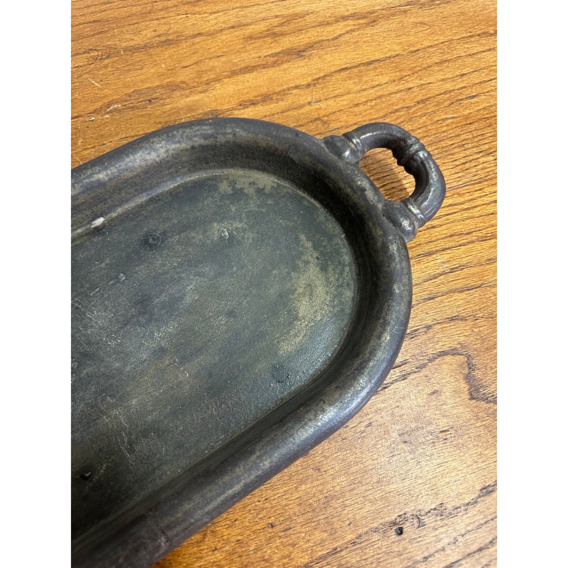 Antique 1800s Unmarked Cast Iron Oval Griddle Pan Gate Marked Fish Fryer Handles