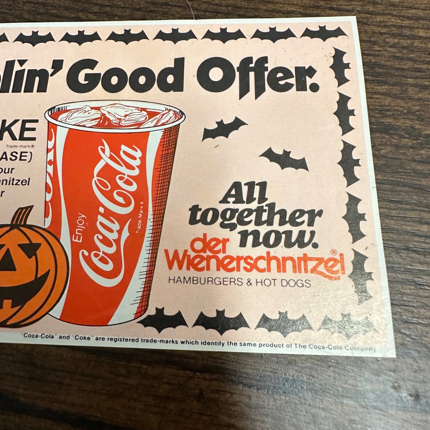 Vintage 1977 Der Wienerschnitzel Fast Fodo Restaurant Free Coca Cola Coupon