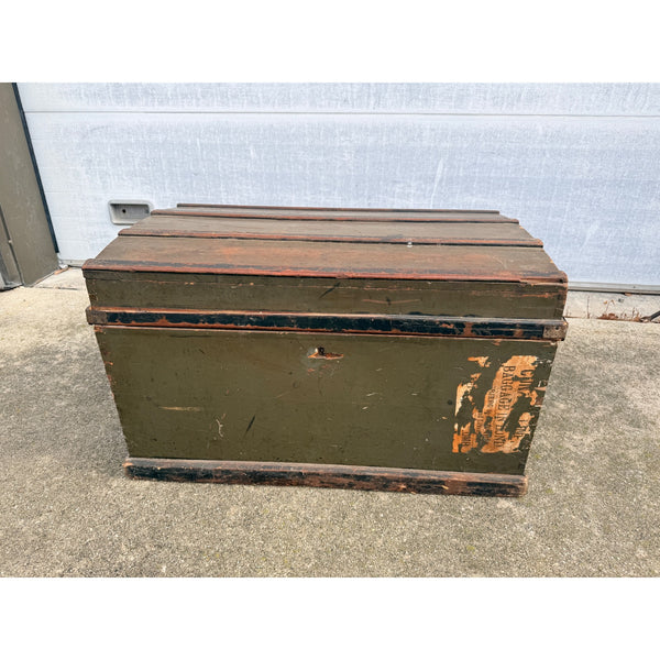 Antique Primitive Army Green Trunk Chest Train Travel Box