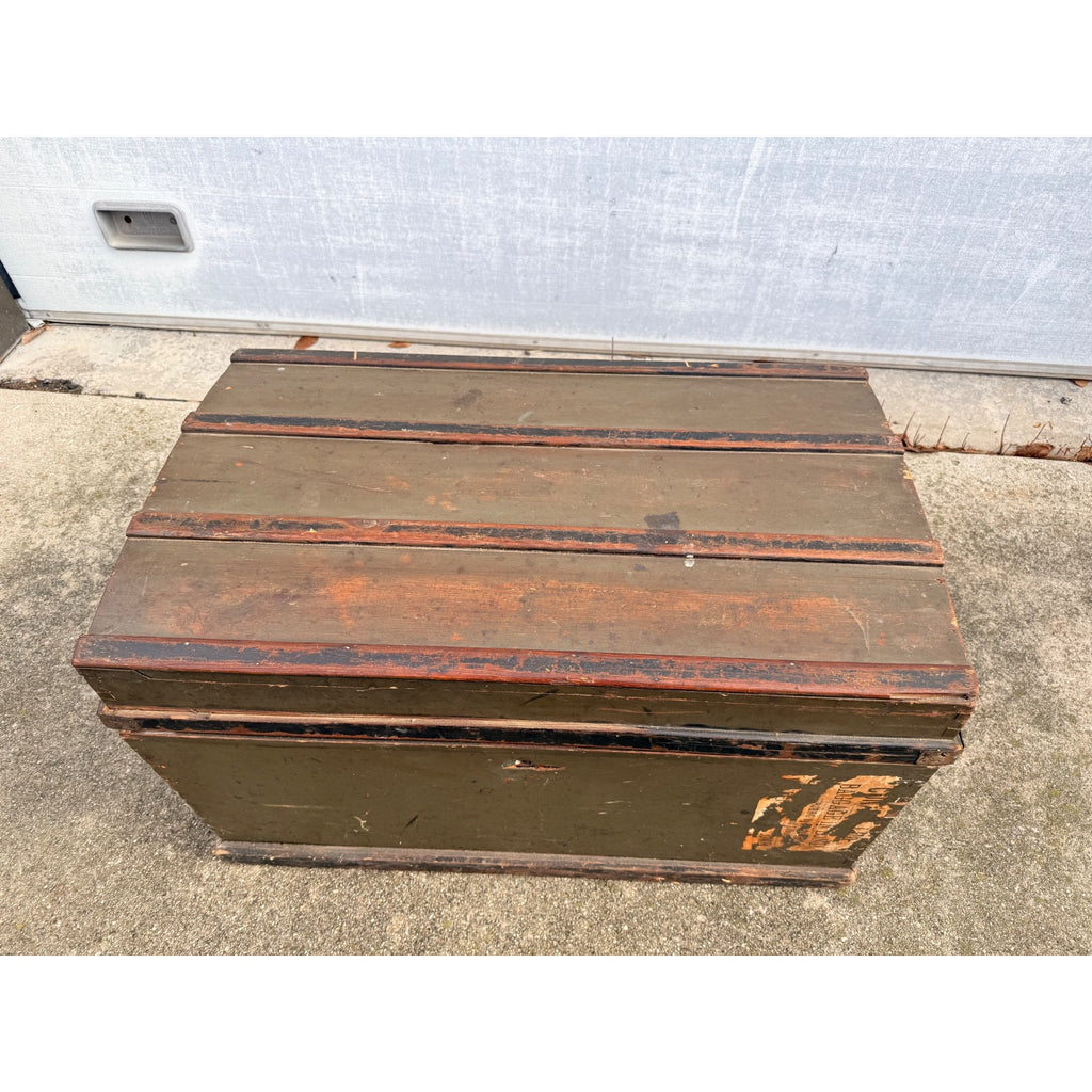 Antique Primitive Army Green Trunk Chest Train Travel Box