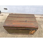 Antique Primitive Army Green Trunk Chest Train Travel Box