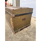 Antique Primitive Army Green Trunk Chest Train Travel Box