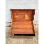 Antique Primitive Army Green Trunk Chest Train Travel Box