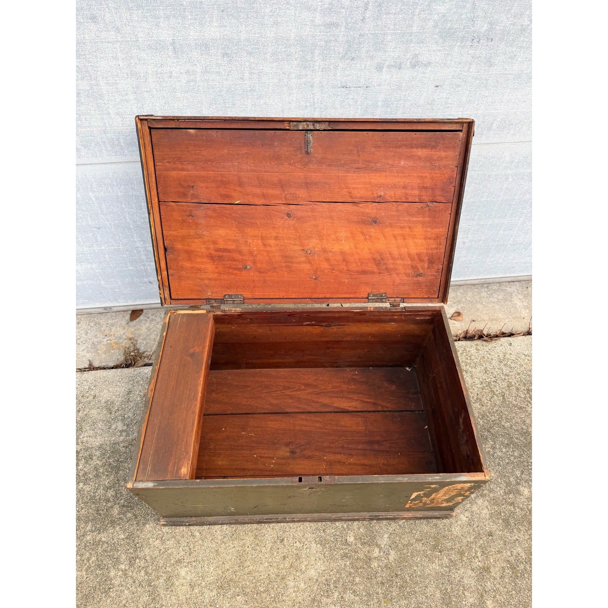 Antique Primitive Army Green Trunk Chest Train Travel Box