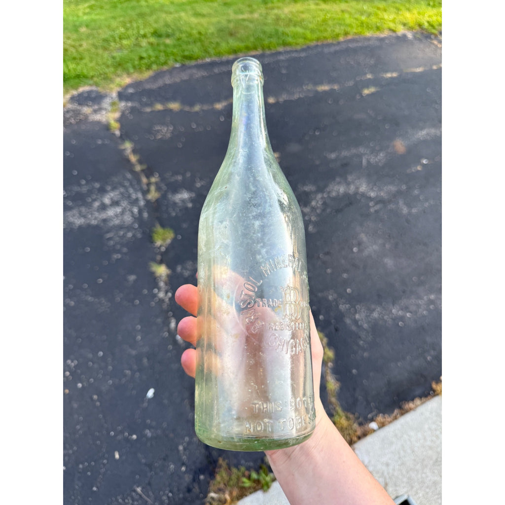 Vintage Bristol Mineral Springs Bottle Chicago Illinois Quart Soda Clear 11.5"
