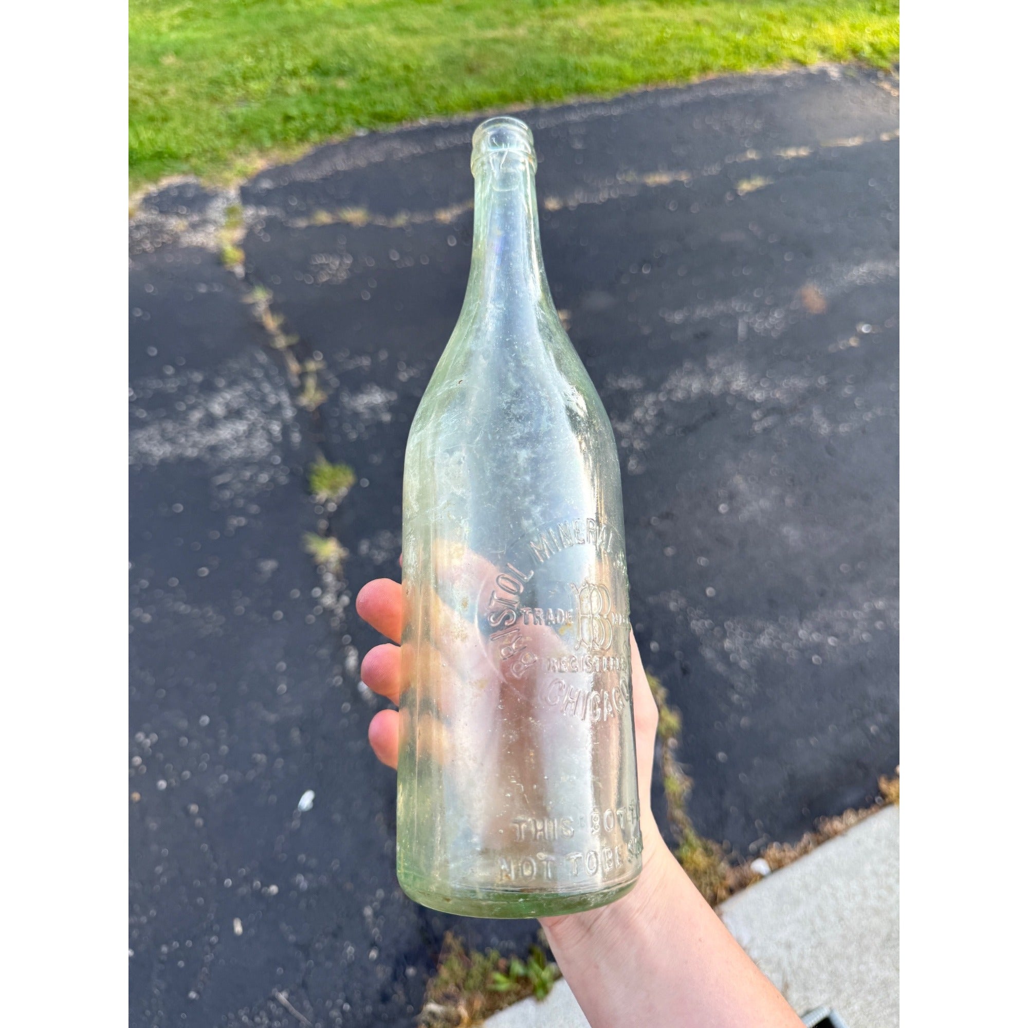 Vintage Bristol Mineral Springs Bottle Chicago Illinois Quart Soda Clear 11.5"