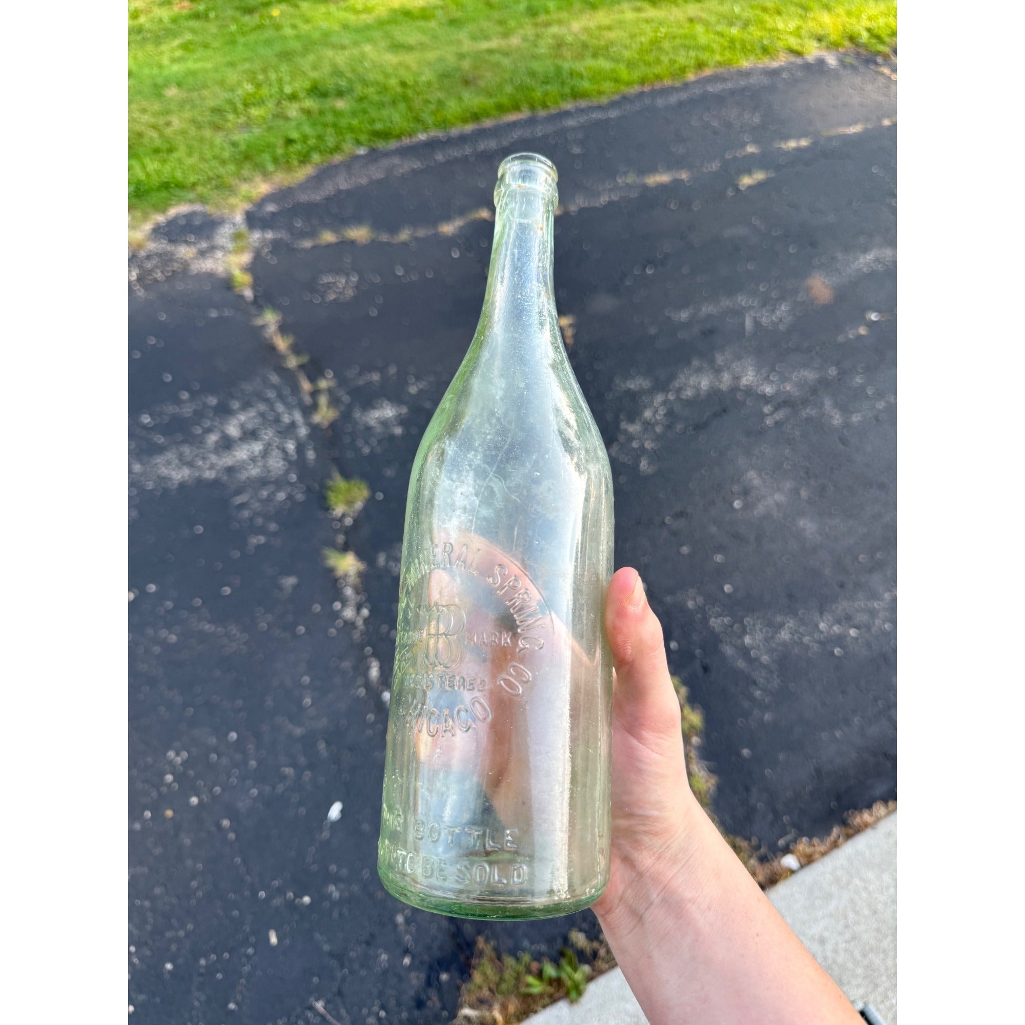 Vintage Bristol Mineral Springs Bottle Chicago Illinois Quart Soda Clear 11.5"
