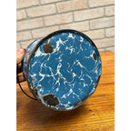 Antique Primitive Blue and White Swirl Enamel Graniteware Berry Bucket / Lunch Pail Lidded Farmhouse Decor