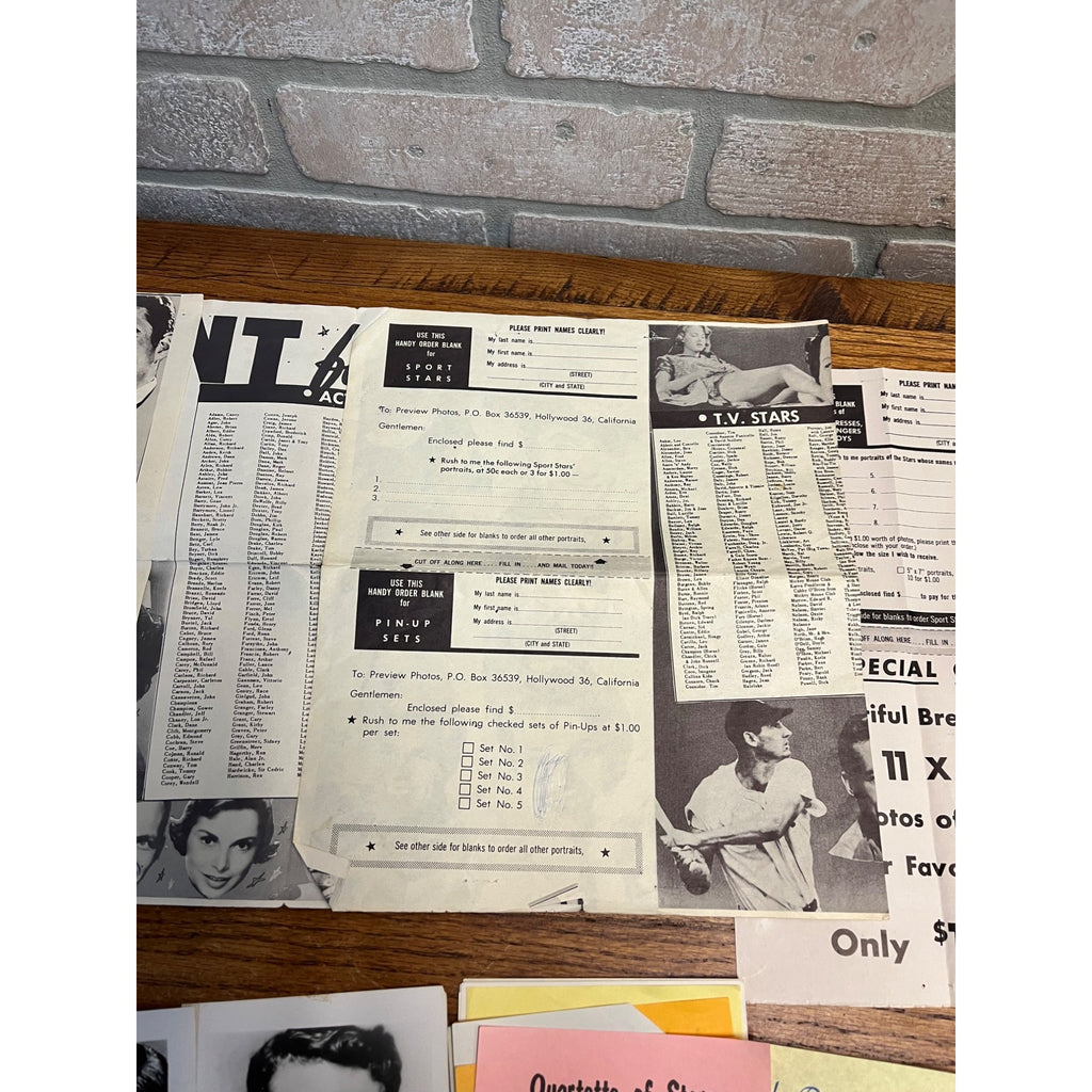 Vintage 50s Hollywood Preview Photos / Fan Club Newsletter Mickey Mantle + Photos