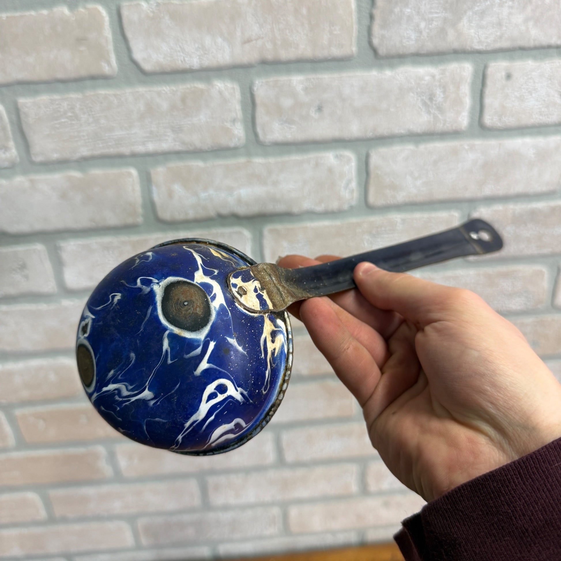 Vintage Enamelware Kitchen Lot Spoons Ladles Blue Utensils Funnel