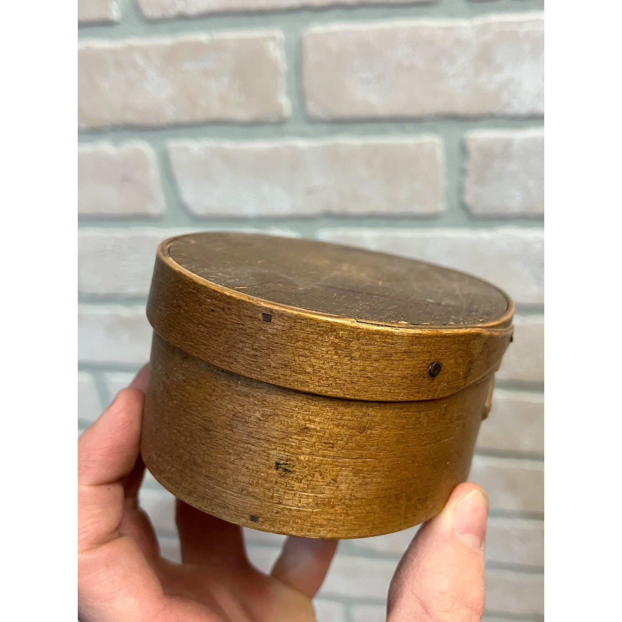 Antique Primitive 19th c. Small Bentwood Pantry Box Oval Shaker Two Finger AAFA