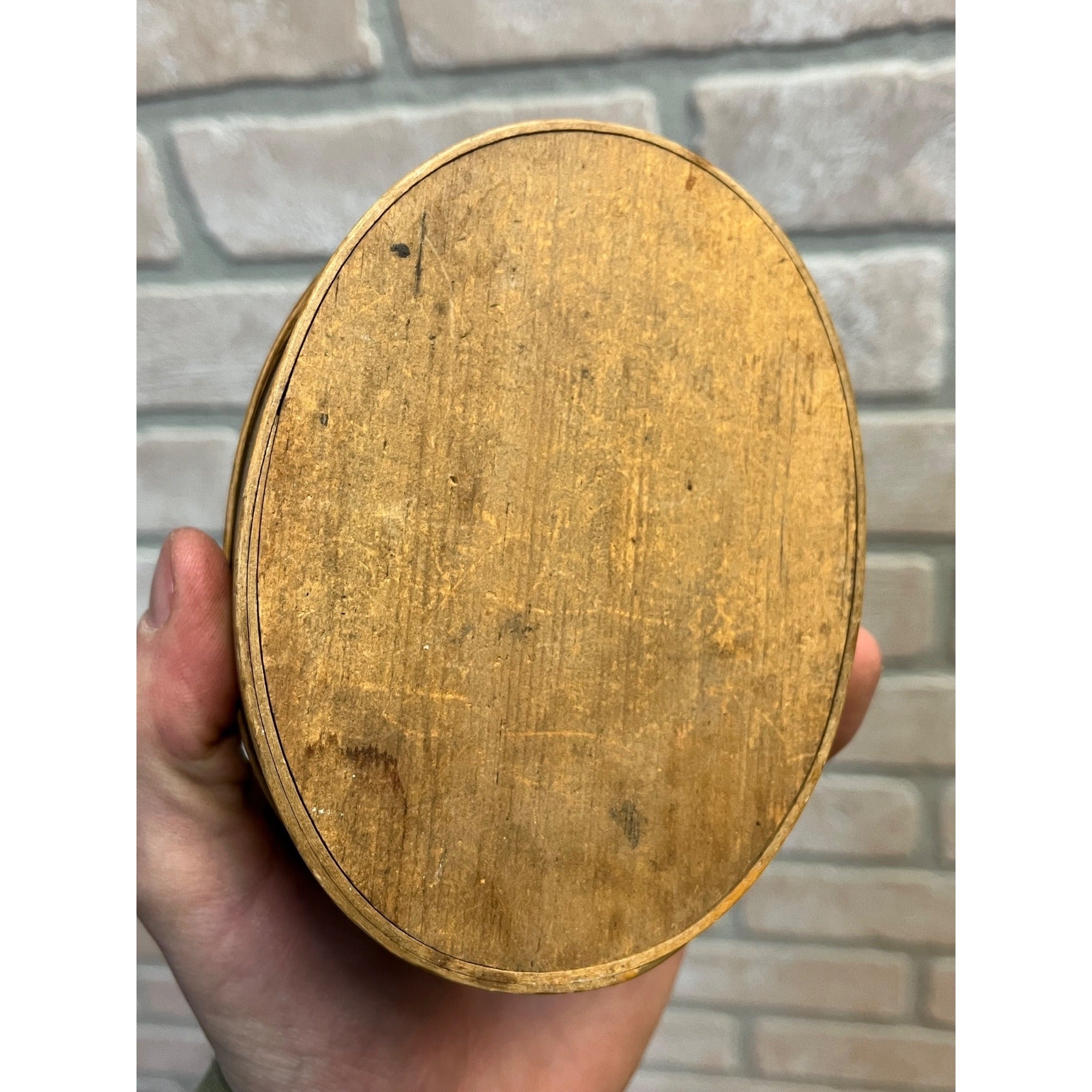 Antique Primitive 19th c. Small Bentwood Pantry Box Oval Shaker Two Finger AAFA