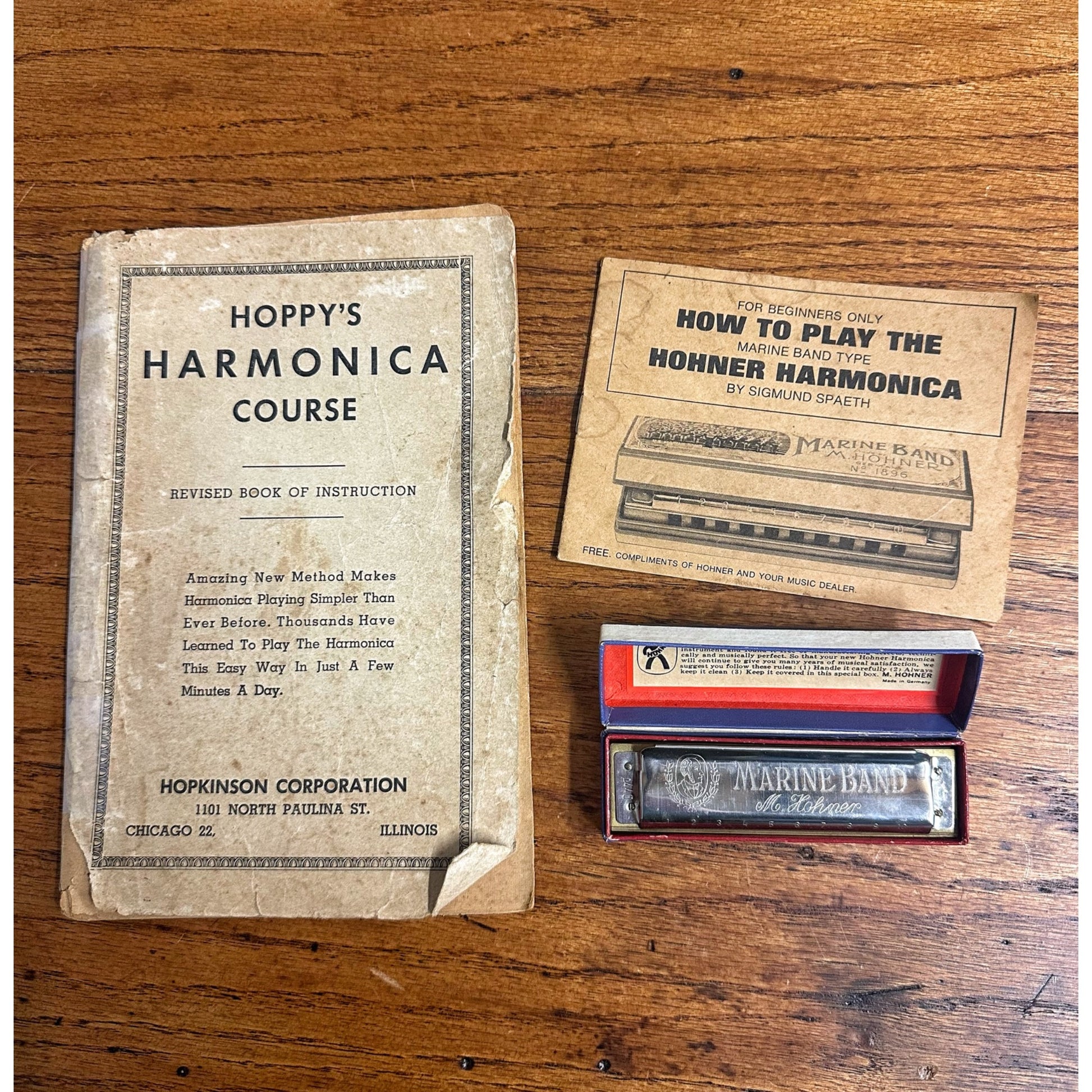 Vintage M. Hohner Marine Band Harmonica No. 1896 w/ Box & Course Booklets