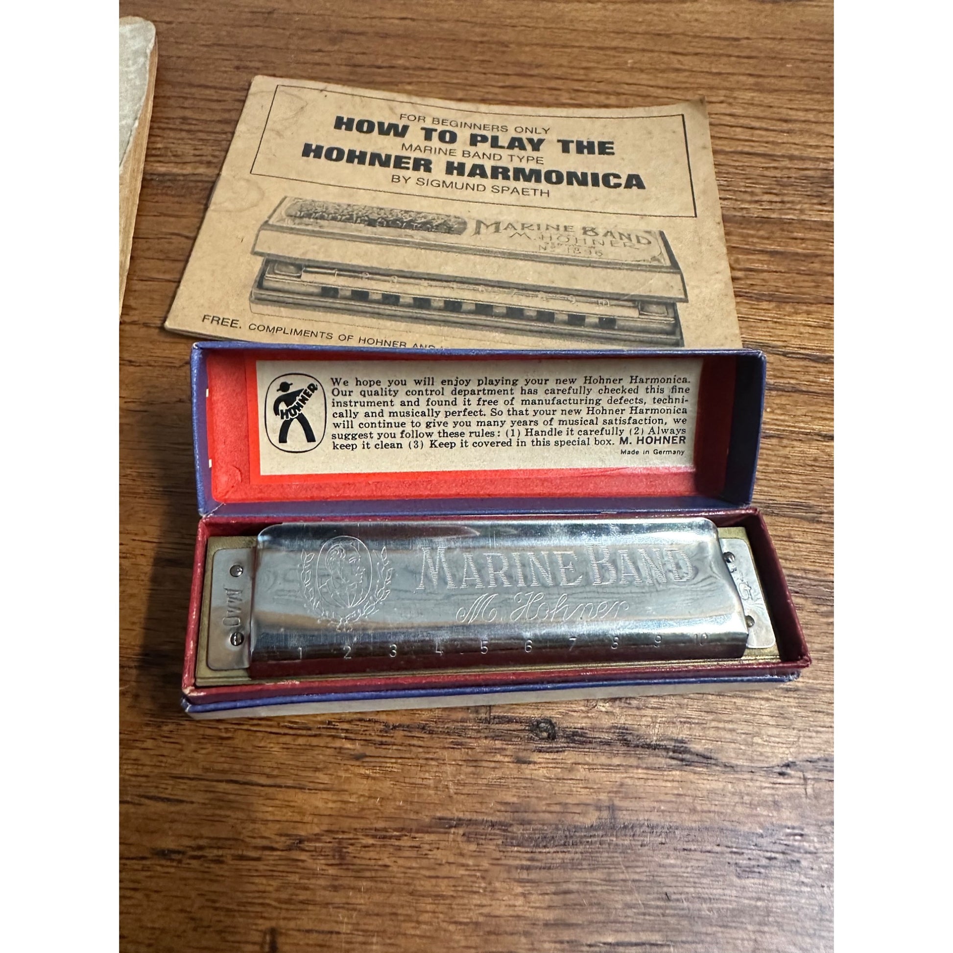 Vintage M. Hohner Marine Band Harmonica No. 1896 w/ Box & Course Booklets