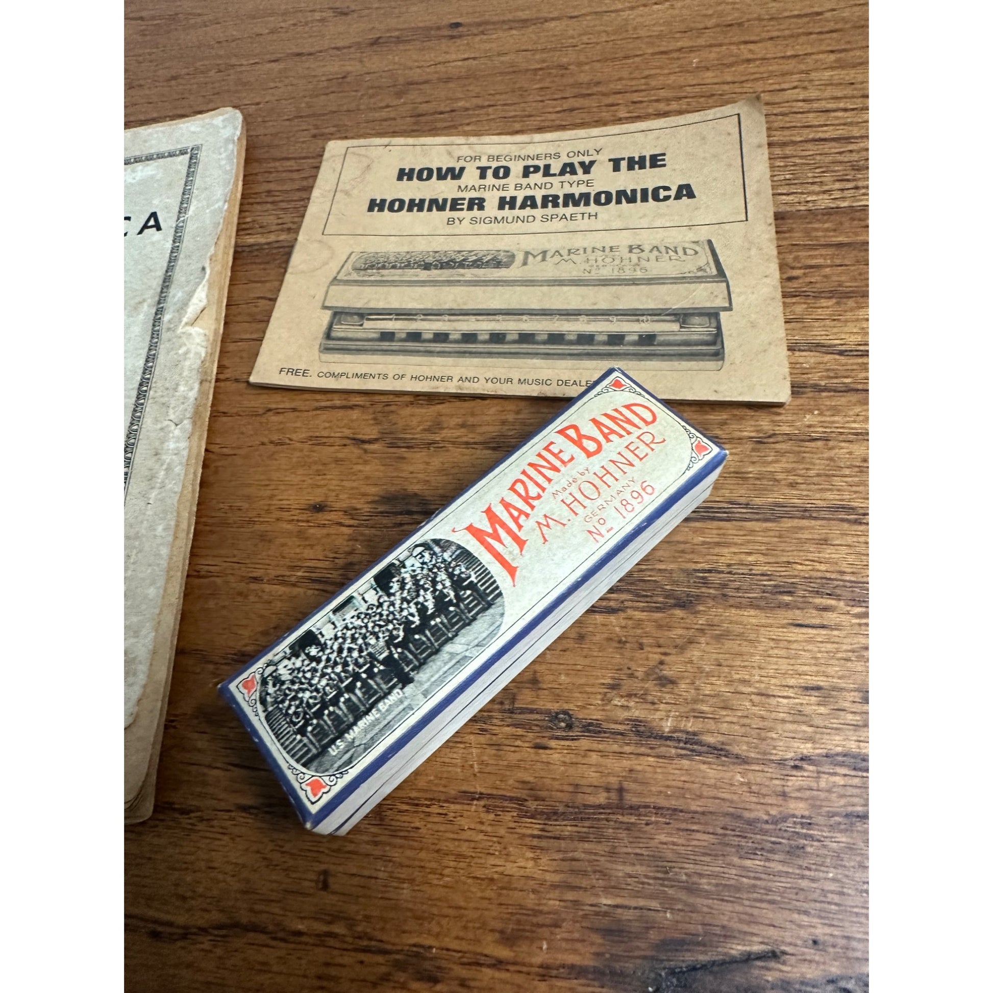 Vintage M. Hohner Marine Band Harmonica No. 1896 w/ Box & Course Booklets