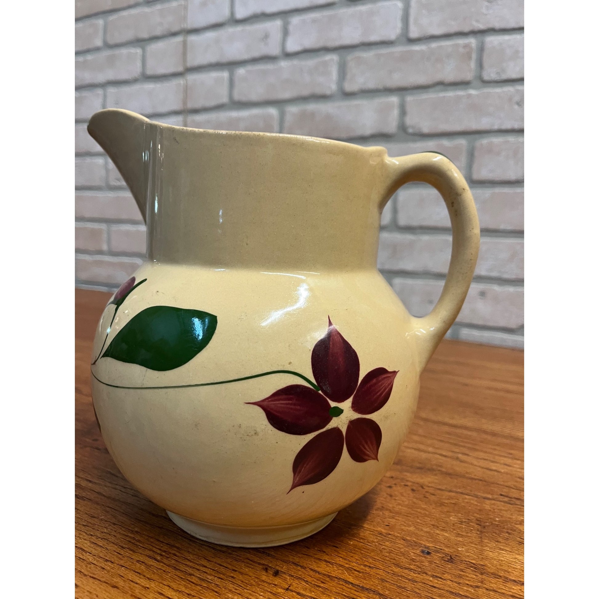 Vintage 1950s Watt Pottery Starflower Pitcher Primitive Farmhouse Kitchen 8"