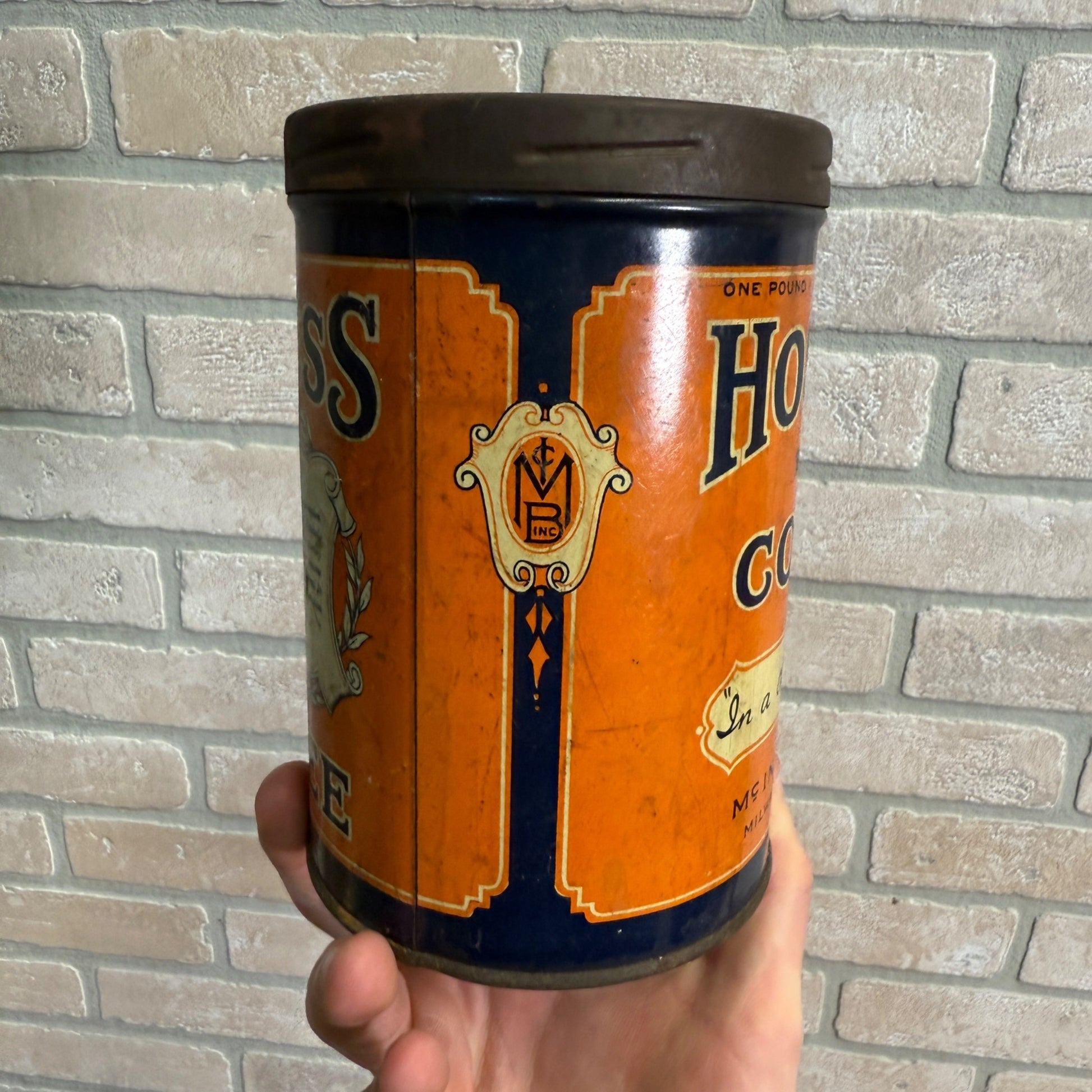 Antique Vintage Hostess Coffee Tin Can Mc innes Bros Milwaukee Wisconsin One lb.