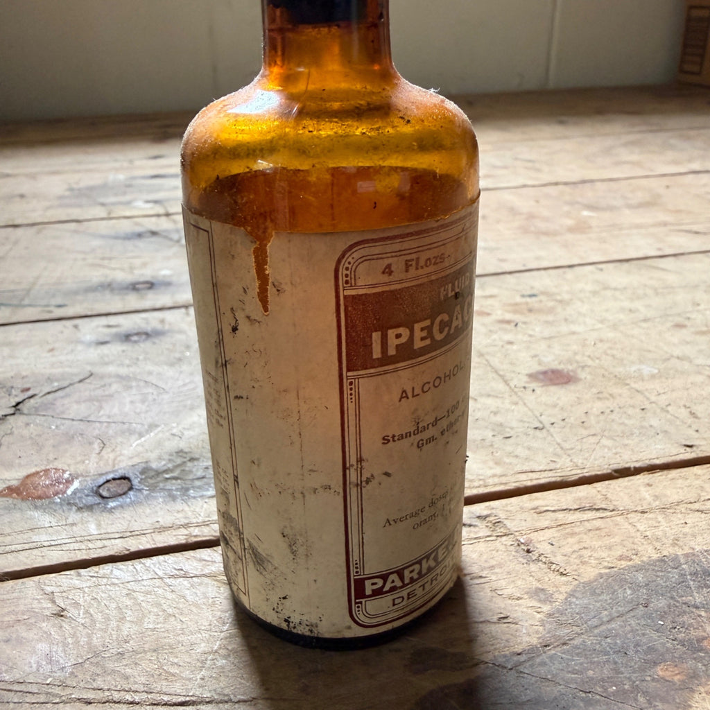 Antique Parke Davis Fluid Extract Ipecac USP Pharmacy Drugstore Medicine Bottle 1938