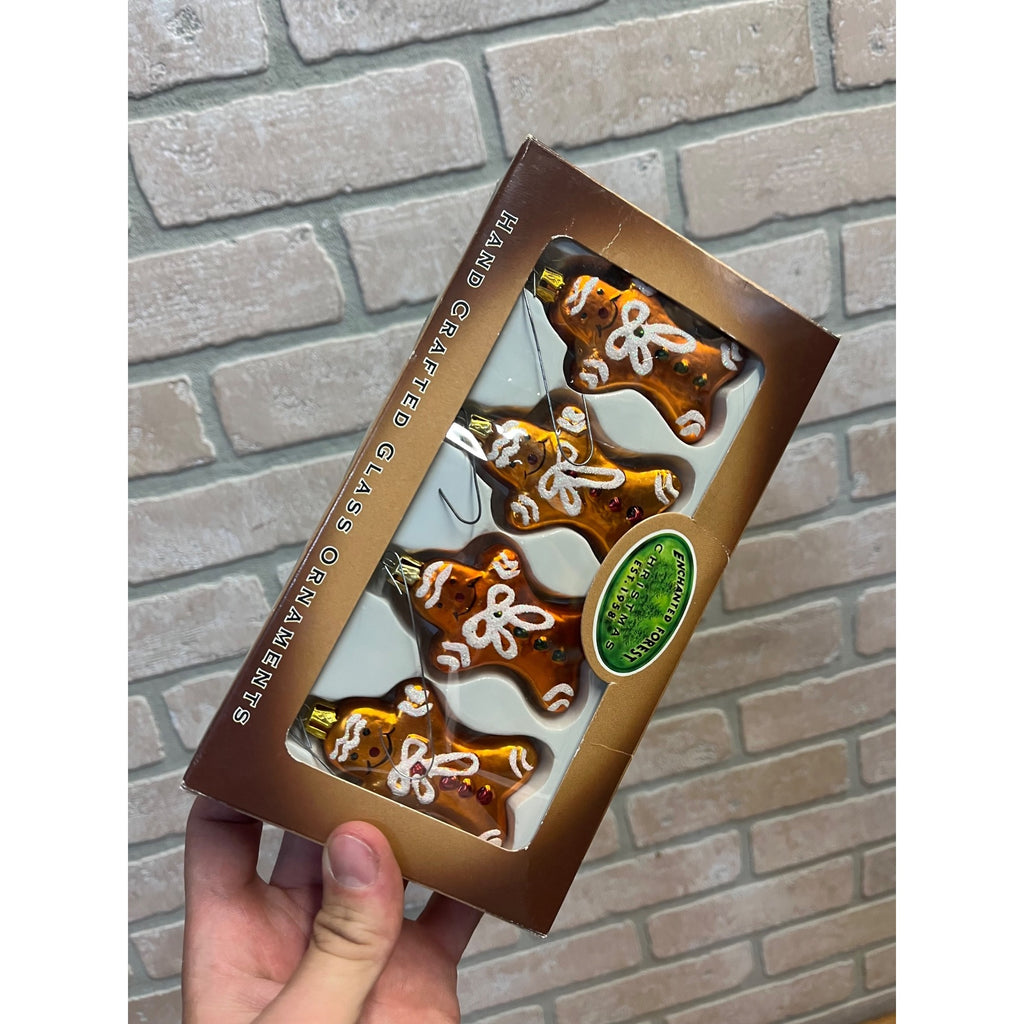 Vintage Set Of 4 Kurt Adler Gingerbread Glass Christmas Ornaments NEW