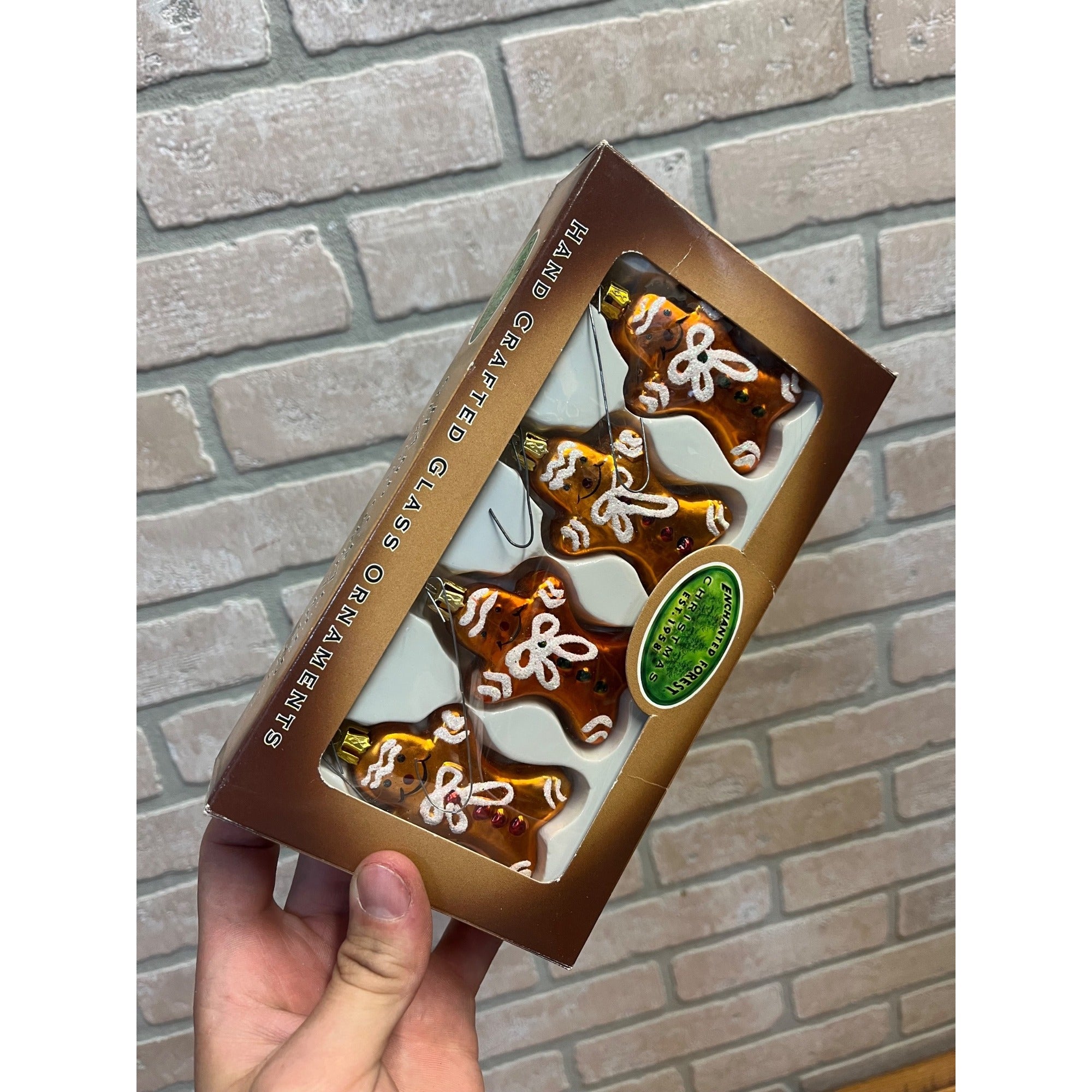 Vintage Set Of 4 Kurt Adler Gingerbread Glass Christmas Ornaments NEW