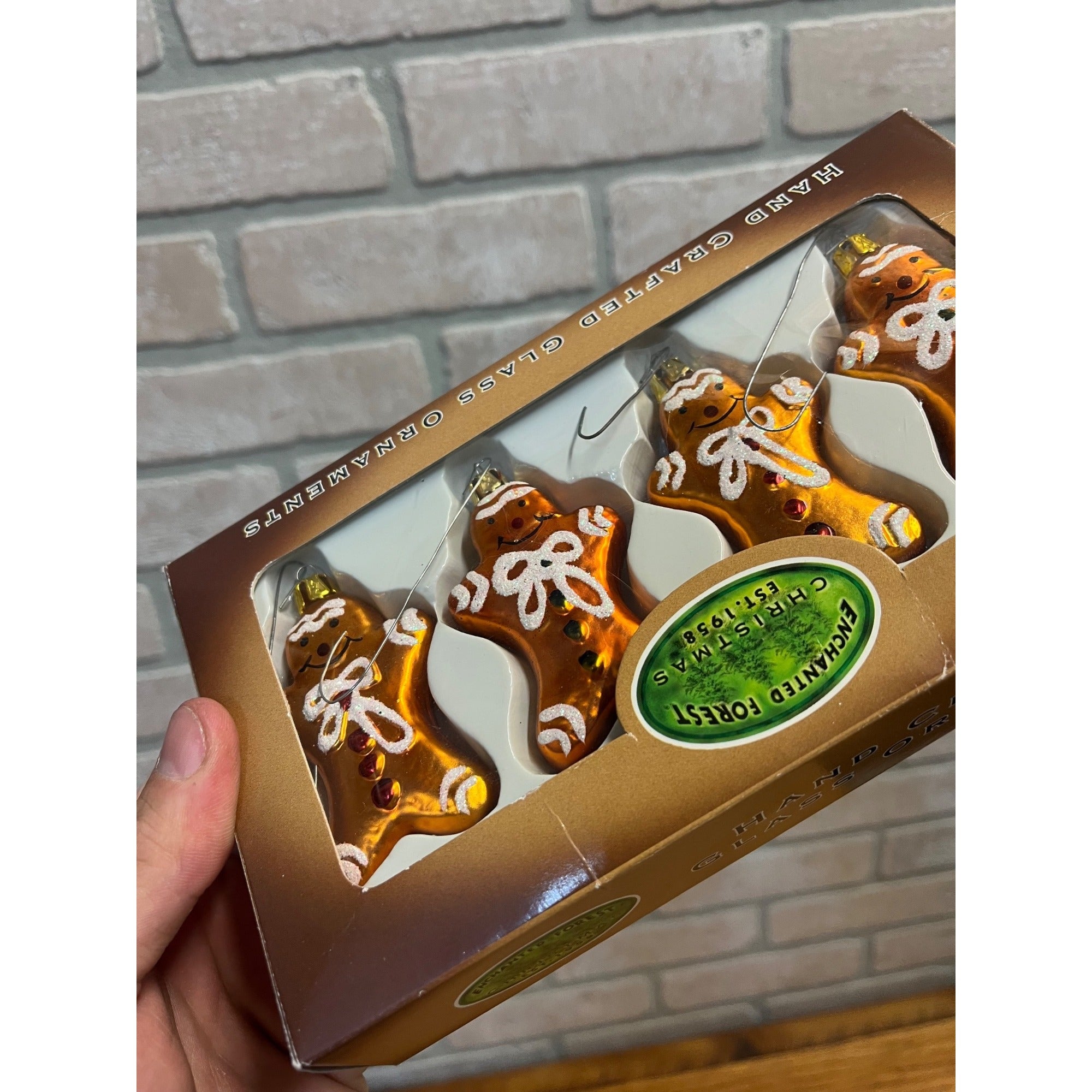 Vintage Set Of 4 Kurt Adler Gingerbread Glass Christmas Ornaments NEW