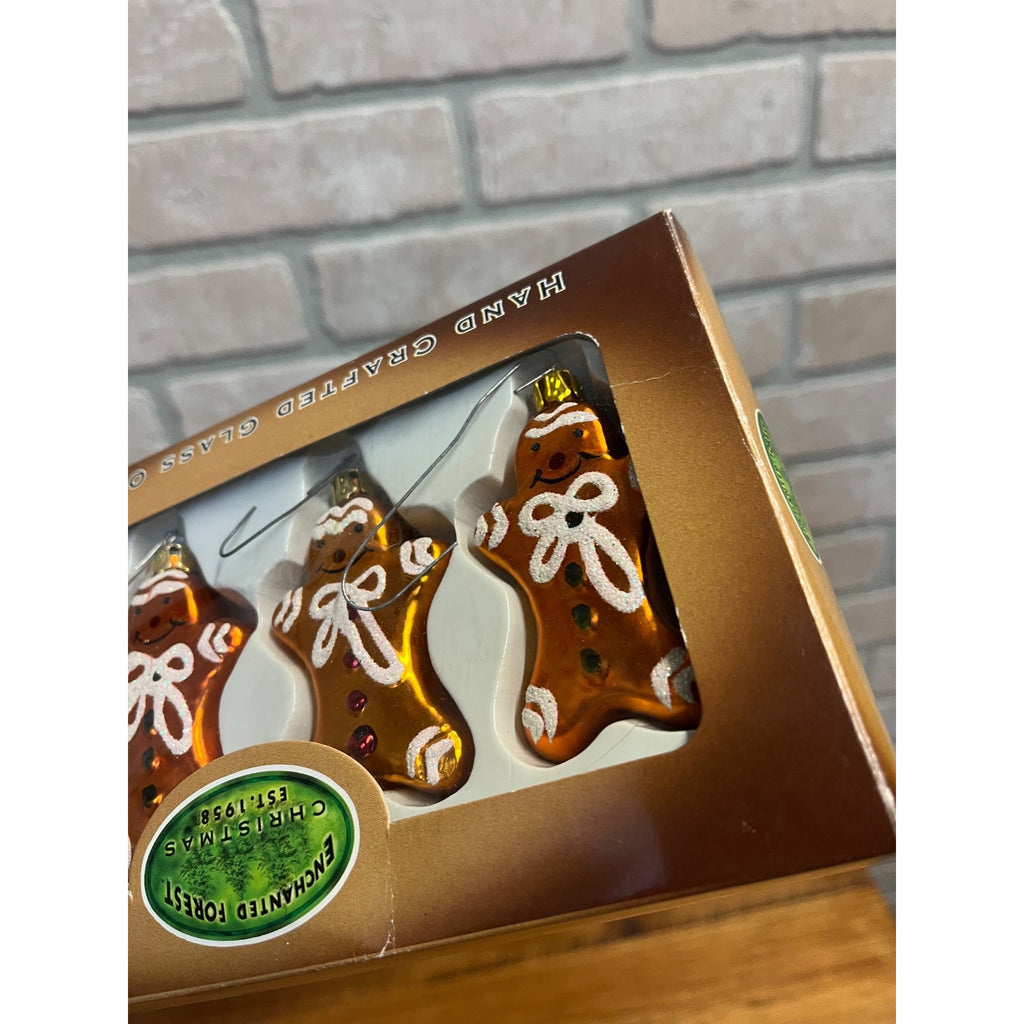 Vintage Set Of 4 Kurt Adler Gingerbread Glass Christmas Ornaments NEW