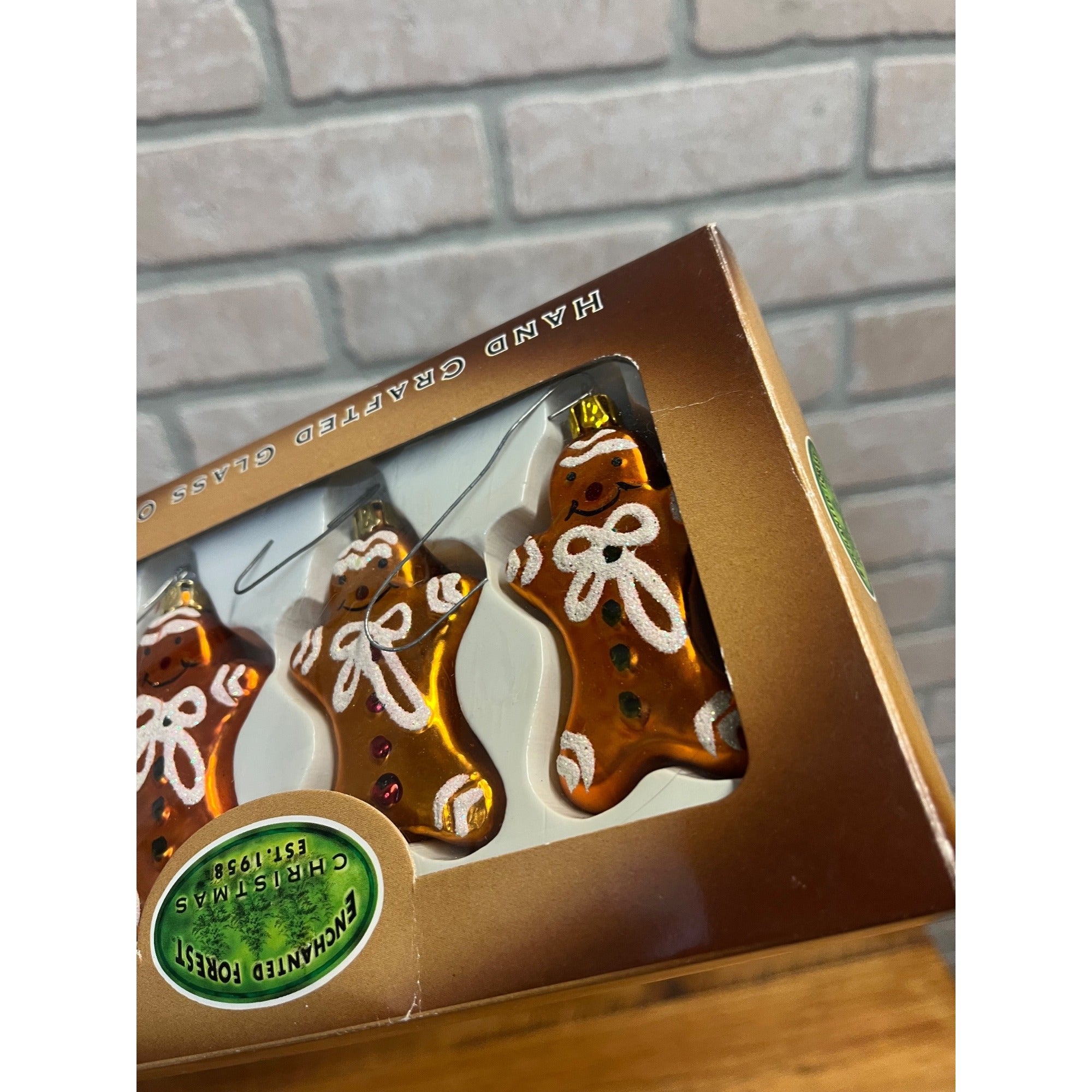 Vintage Set Of 4 Kurt Adler Gingerbread Glass Christmas Ornaments NEW