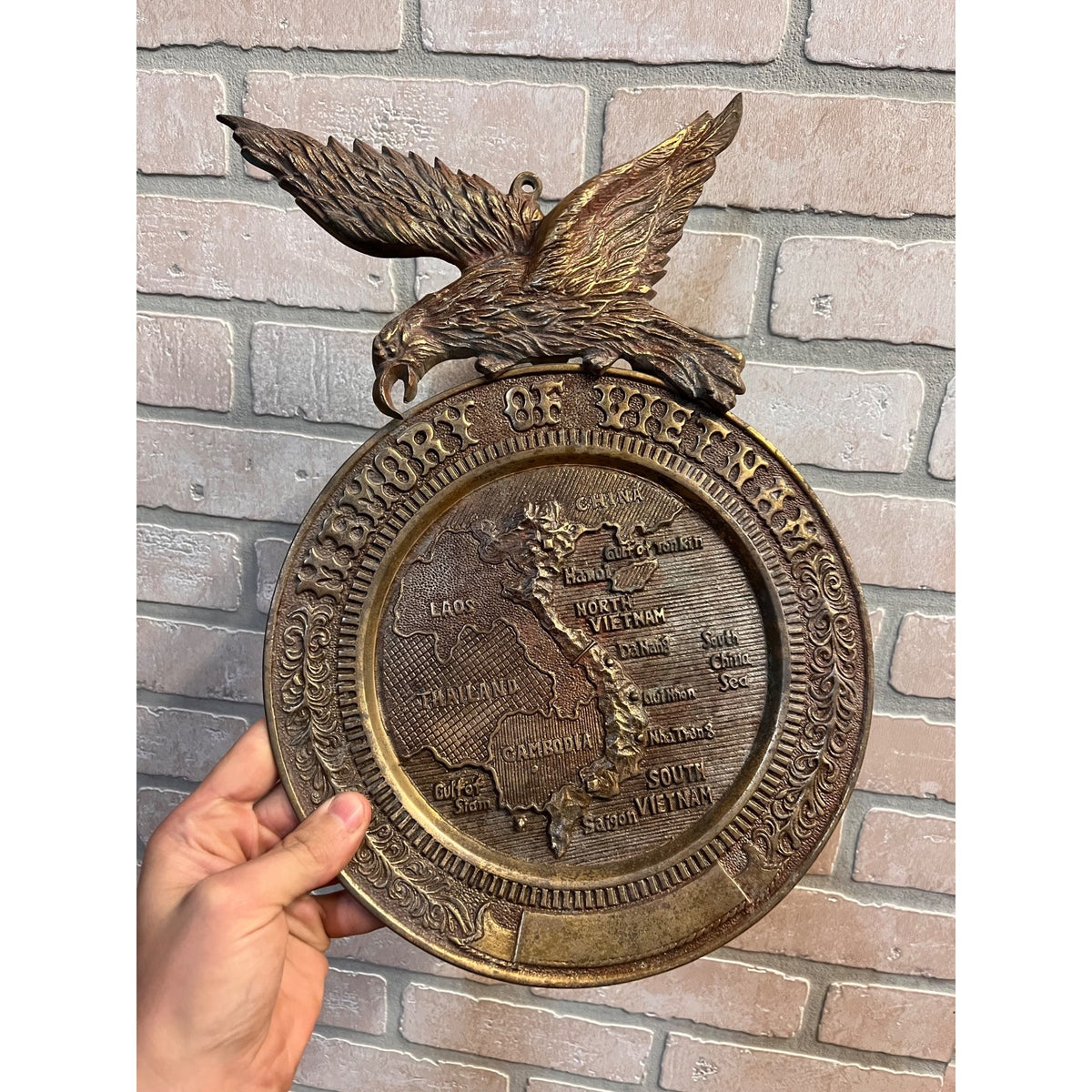 Vintage Vietnam War Brass Eagle Wall Hanging Plaque "Memory of Vietnam"