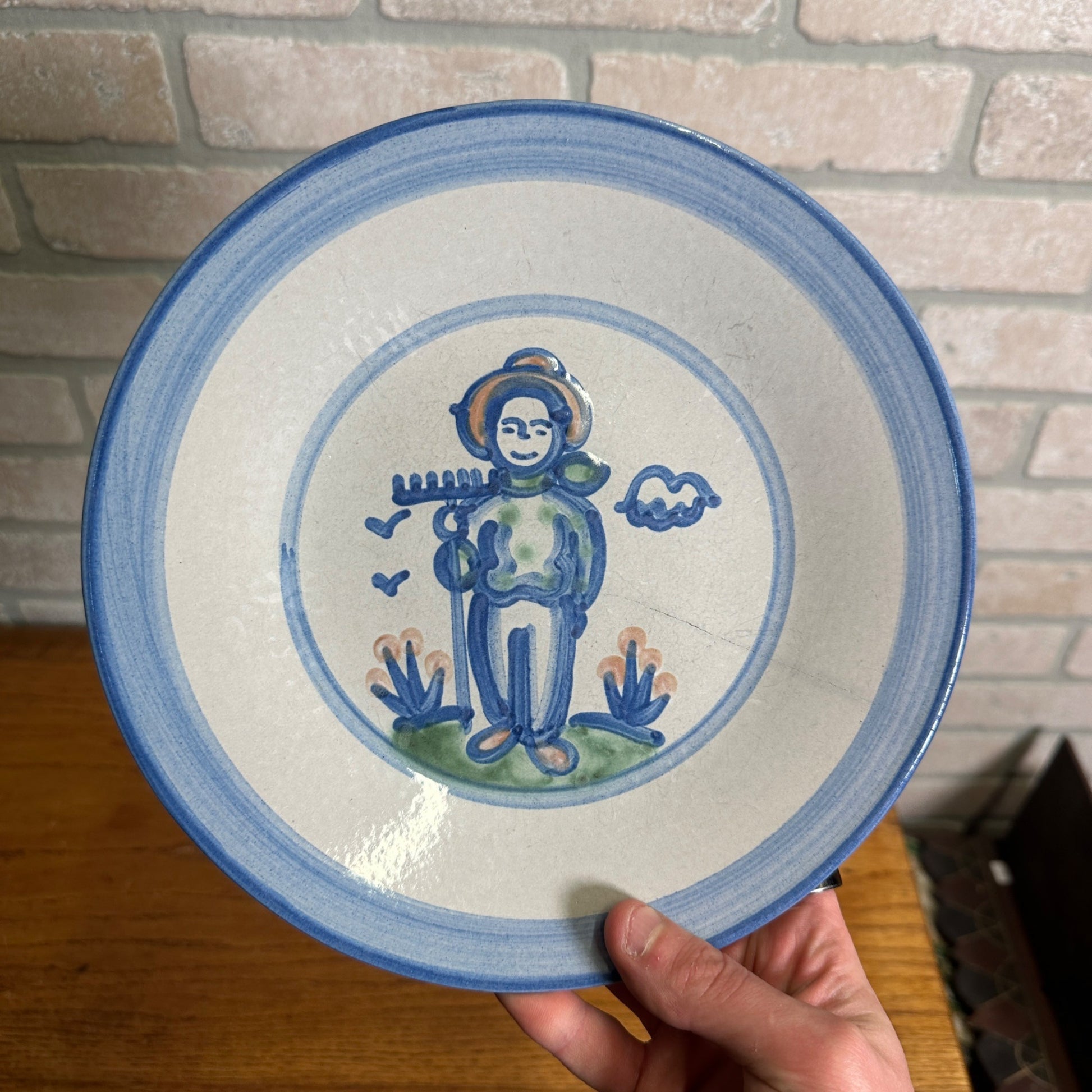 Vintage M A Hadley Pottery Farmer 9" Dinner Plate Country Outdoor Theme