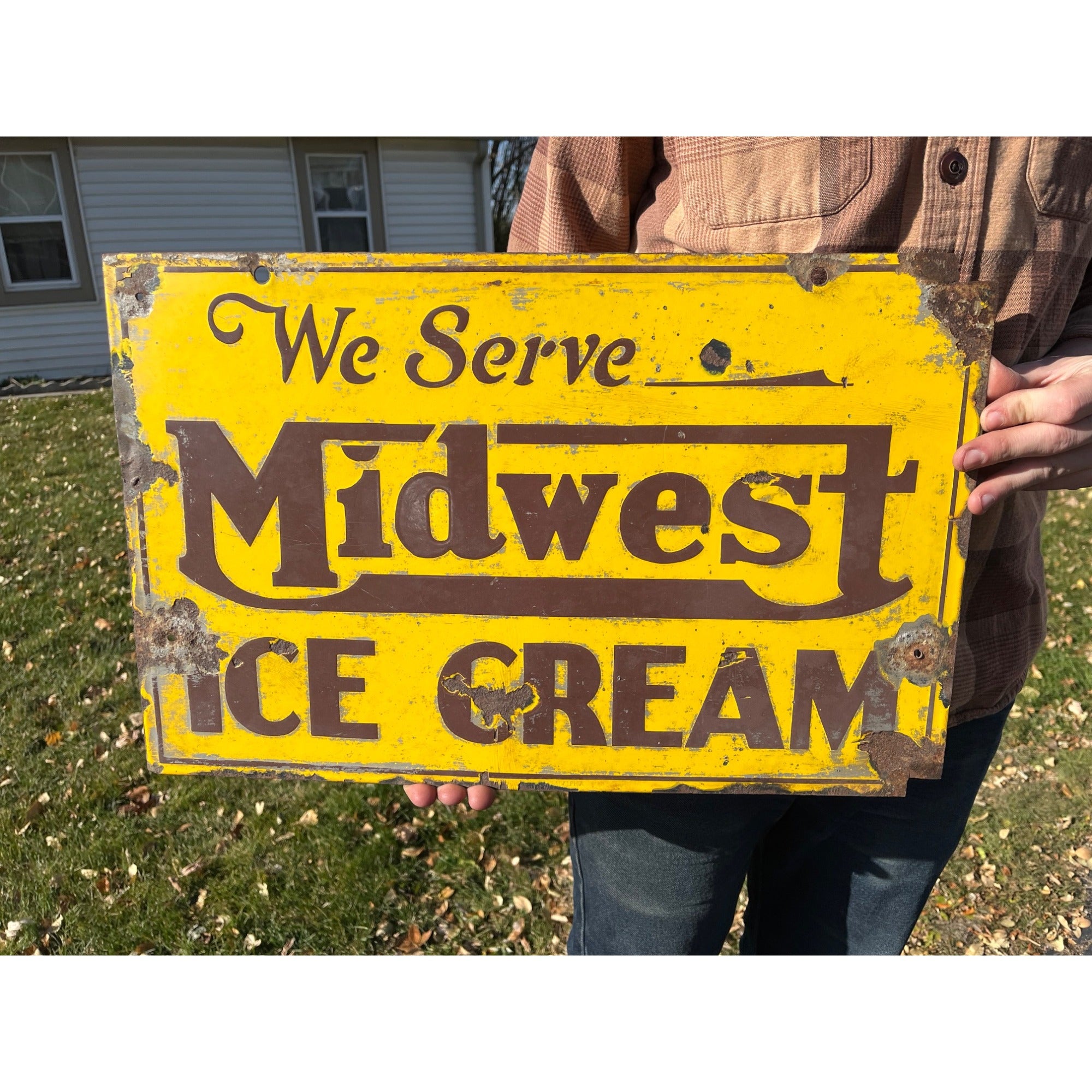 Vintage Midwest Ice Cream Double Sided Porcelain Advertising Sign Chicago ILL