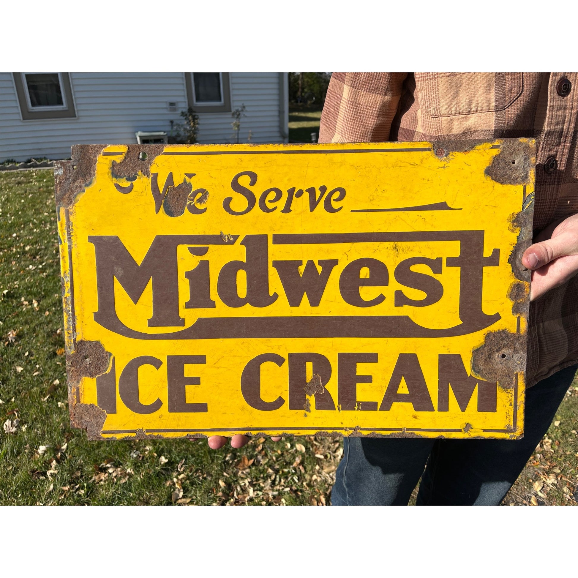 Vintage Midwest Ice Cream Double Sided Porcelain Advertising Sign Chicago ILL
