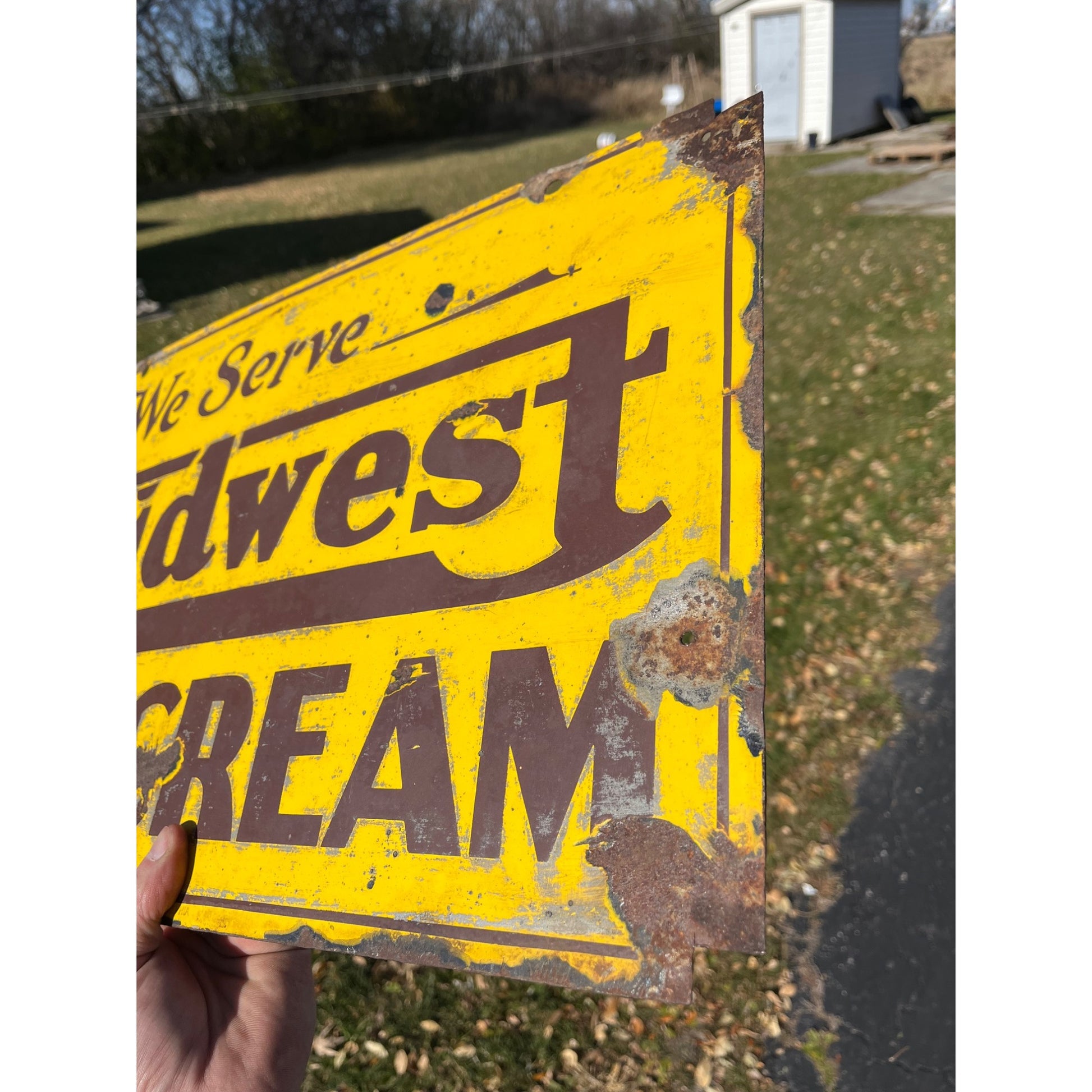Vintage Midwest Ice Cream Double Sided Porcelain Advertising Sign Chicago ILL