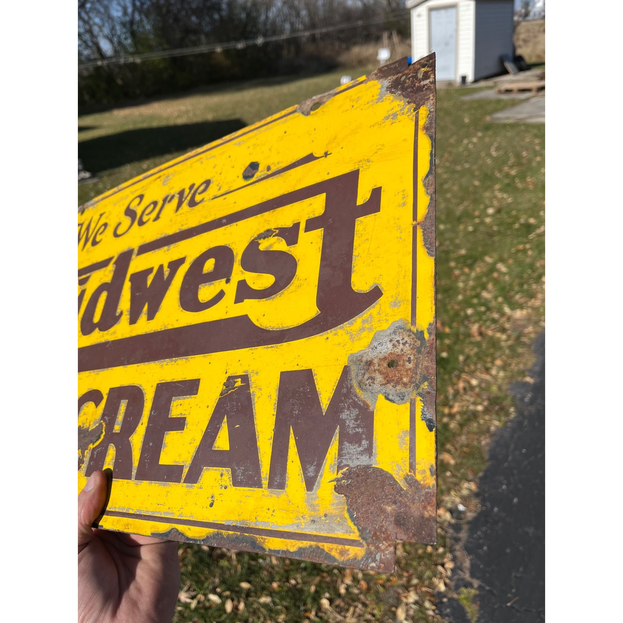 Vintage Midwest Ice Cream Double Sided Porcelain Advertising Sign Chicago ILL