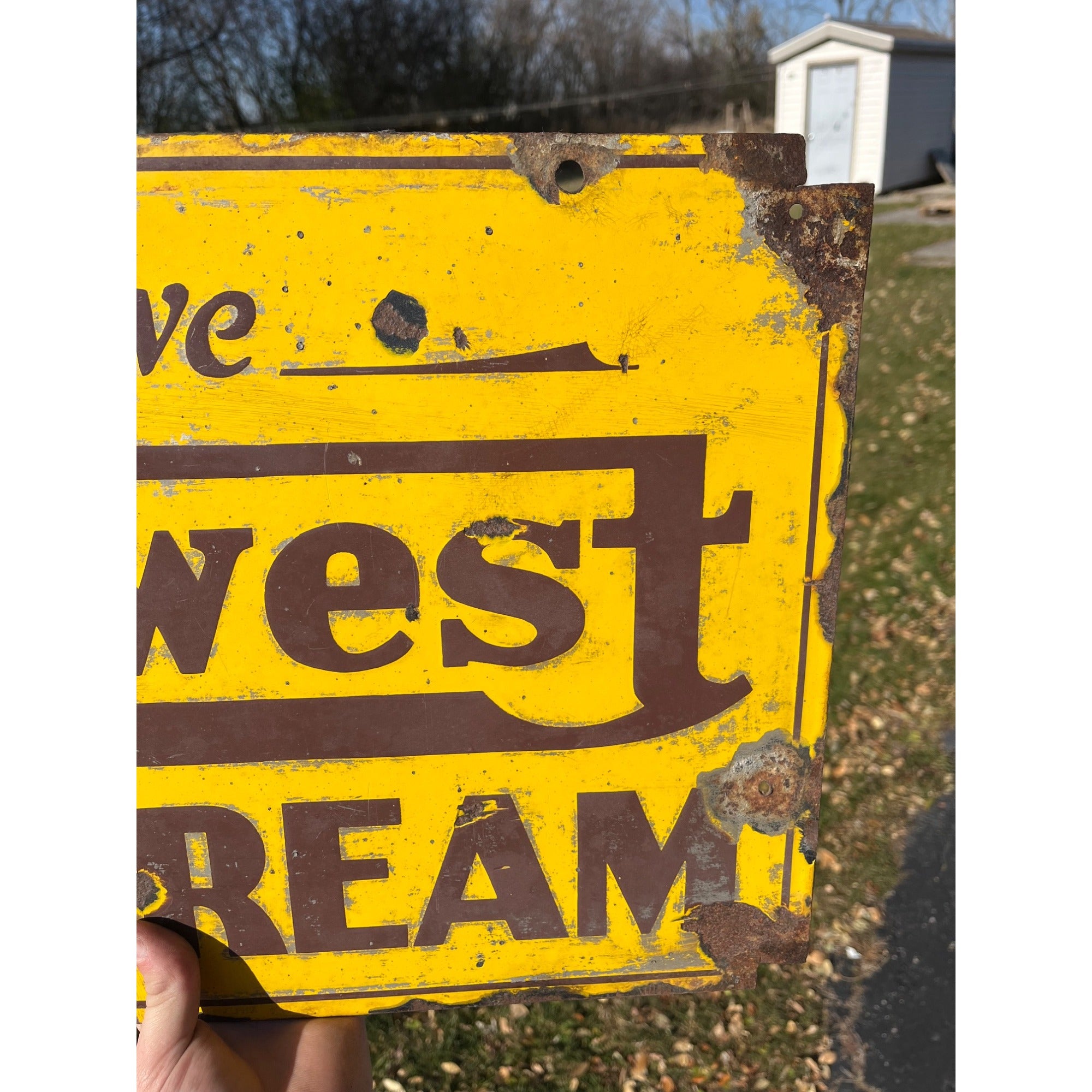 Vintage Midwest Ice Cream Double Sided Porcelain Advertising Sign Chicago ILL