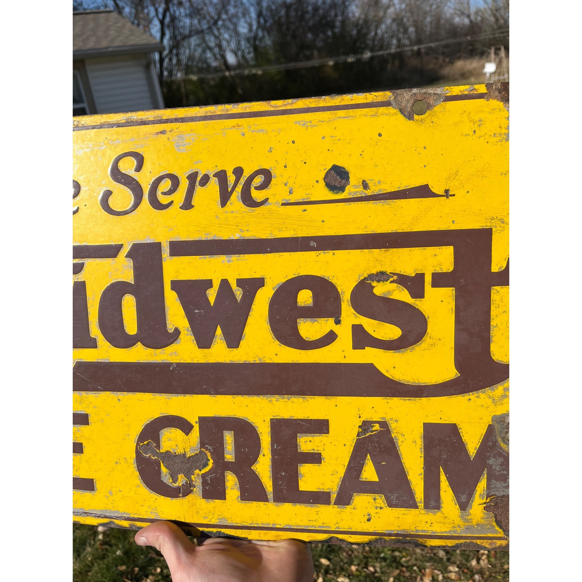 Vintage Midwest Ice Cream Double Sided Porcelain Advertising Sign Chicago ILL