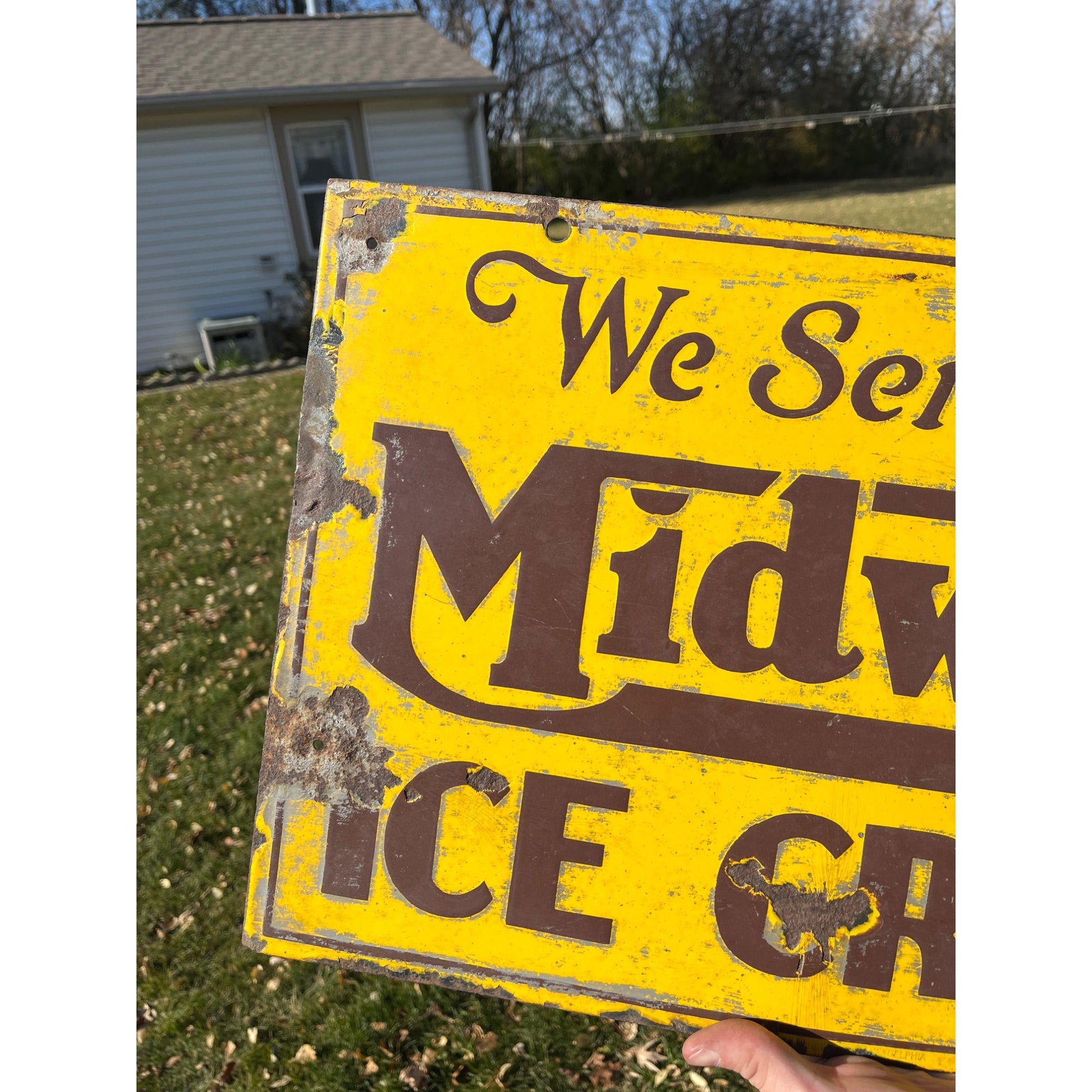Vintage Midwest Ice Cream Double Sided Porcelain Advertising Sign Chicago ILL