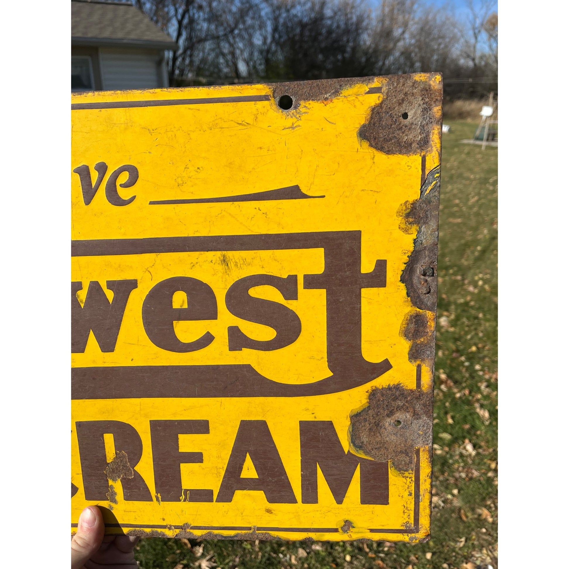 Vintage Midwest Ice Cream Double Sided Porcelain Advertising Sign Chicago ILL