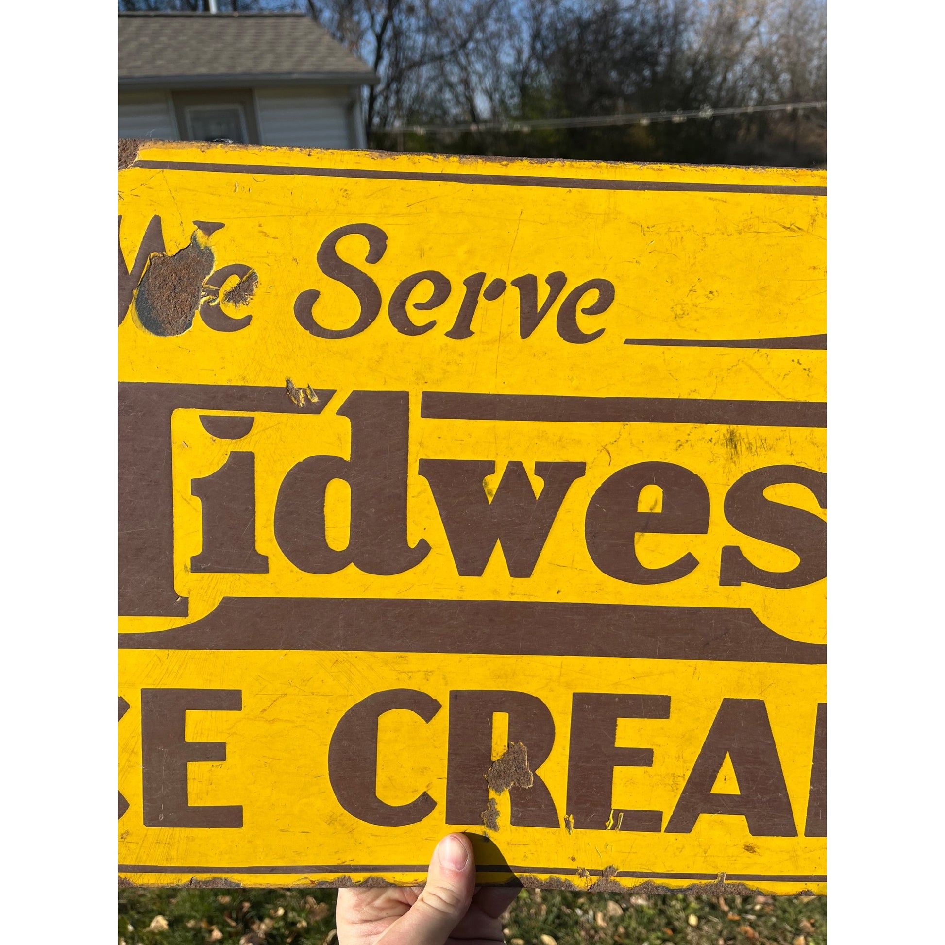 Vintage Midwest Ice Cream Double Sided Porcelain Advertising Sign Chicago ILL