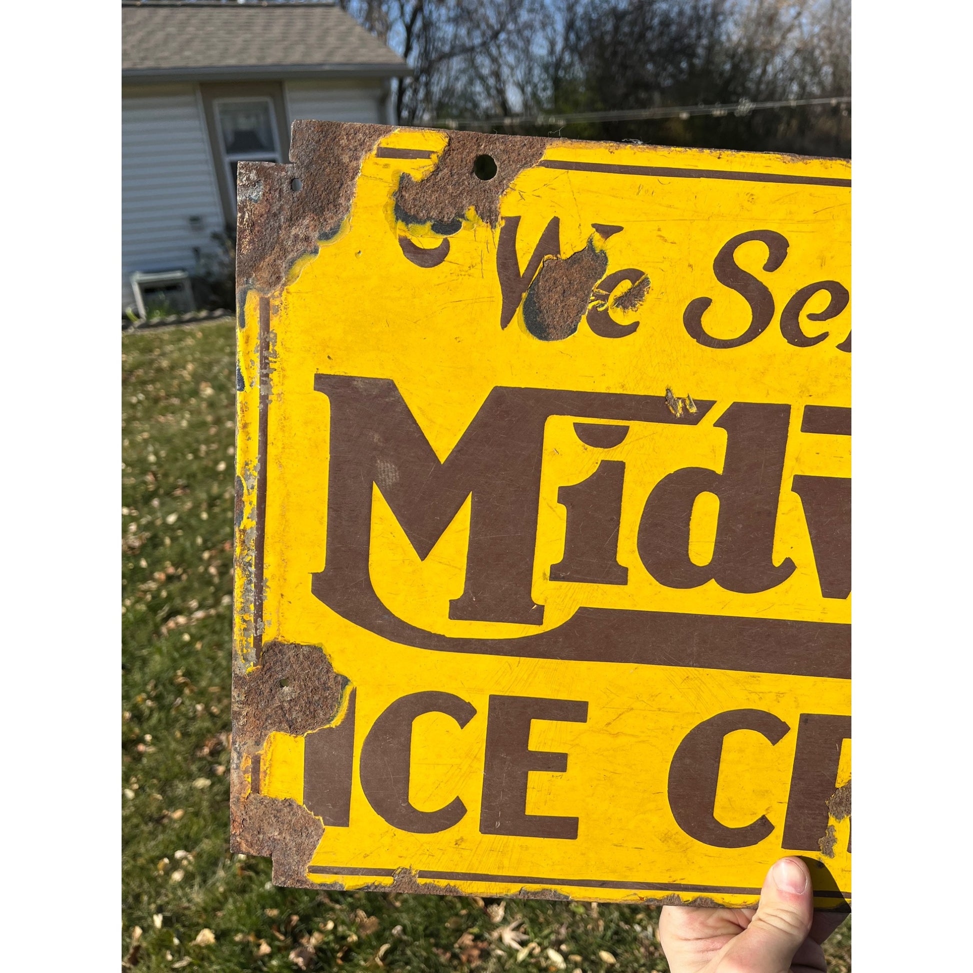 Vintage Midwest Ice Cream Double Sided Porcelain Advertising Sign Chicago ILL