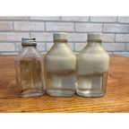 (3) VINTAGE REXALL DRUG COMPANY GLYCERIN AND ROSE WATER GLASS BOTTLE METAL TOP/LID