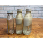 (3) VINTAGE REXALL DRUG COMPANY GLYCERIN AND ROSE WATER GLASS BOTTLE METAL TOP/LID
